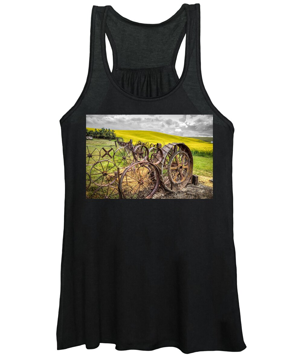 Wagon Women's Tank Top featuring the photograph Wagon Wheel Fence by Brad Stinson