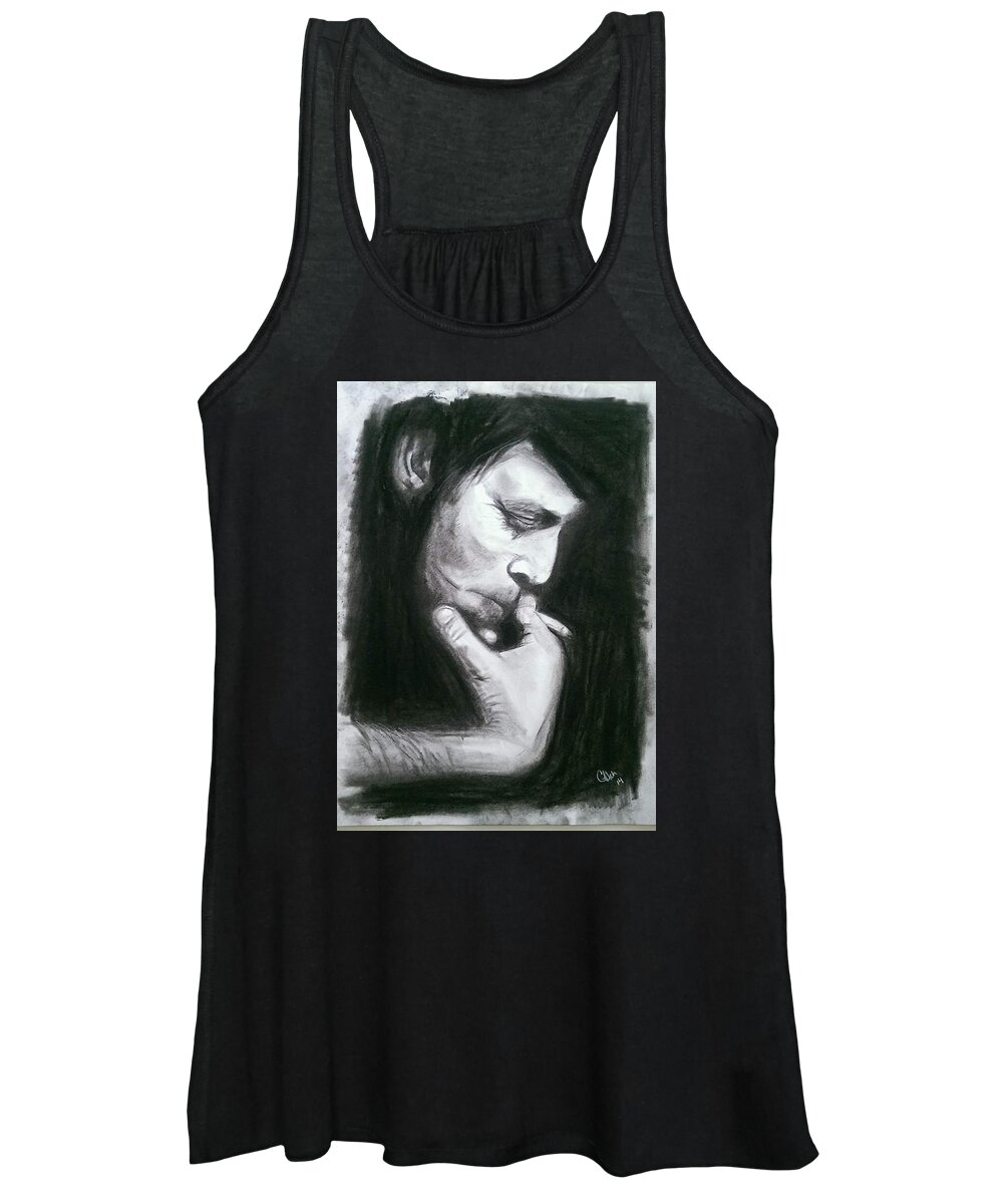 Tom Waits Women's Tank Top featuring the drawing Hold On by Carole Hutchison