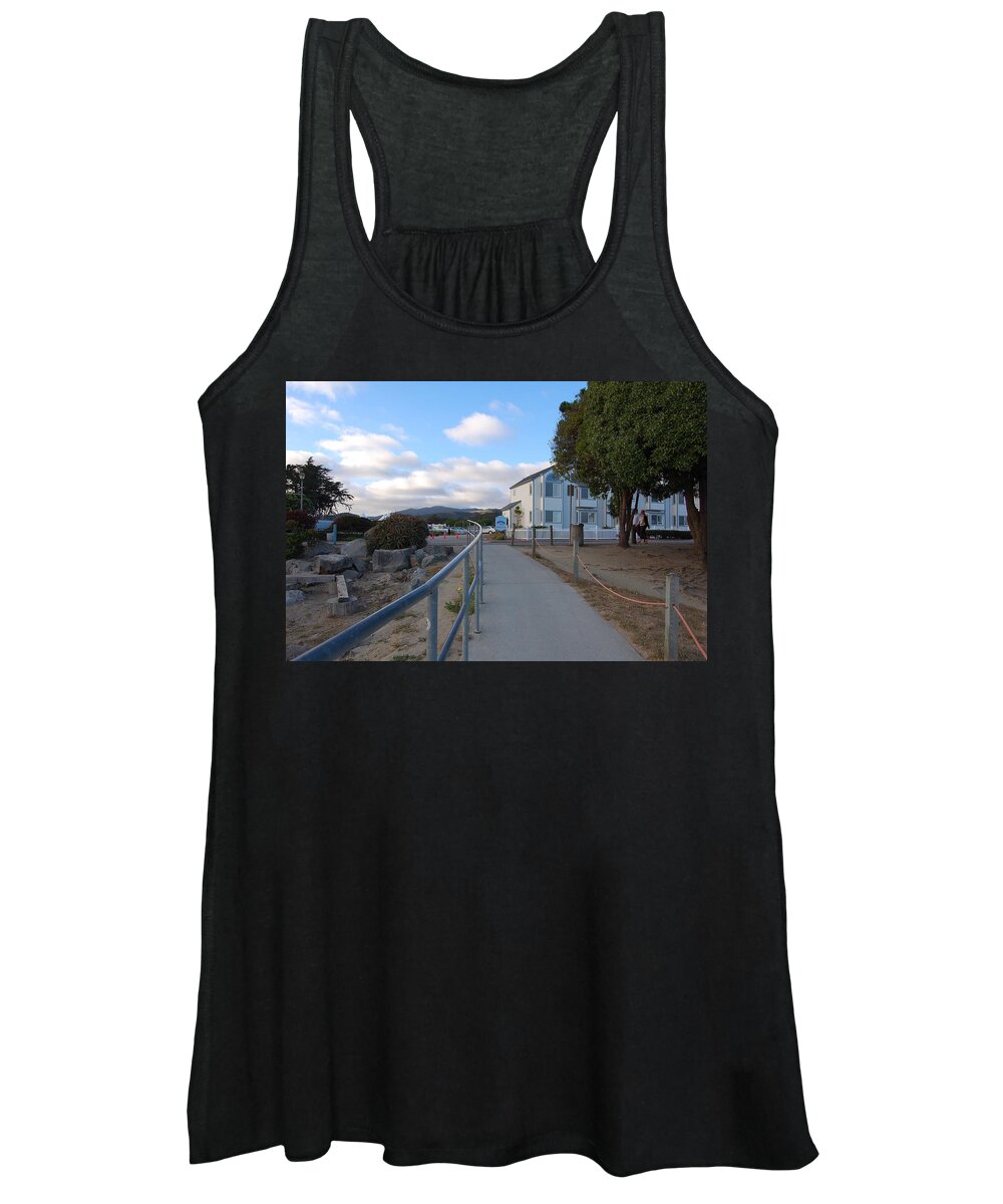 Pillar Point Harbor Women's Tank Top featuring the photograph Walkway from Pillar Point Harbor by Carolyn Donnell