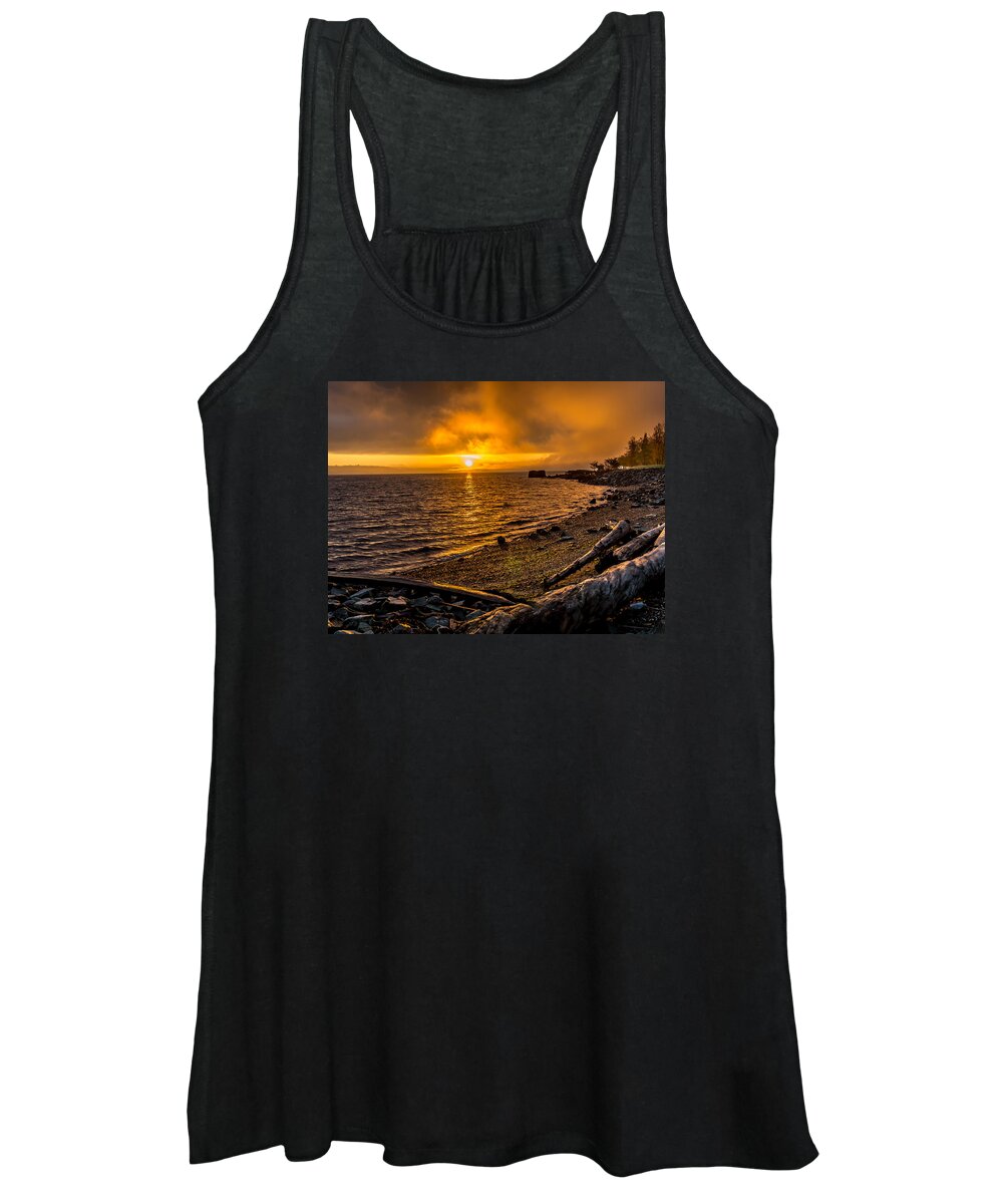 Red Women's Tank Top featuring the photograph Warming Sunrise Commencement Bay by Rob Green