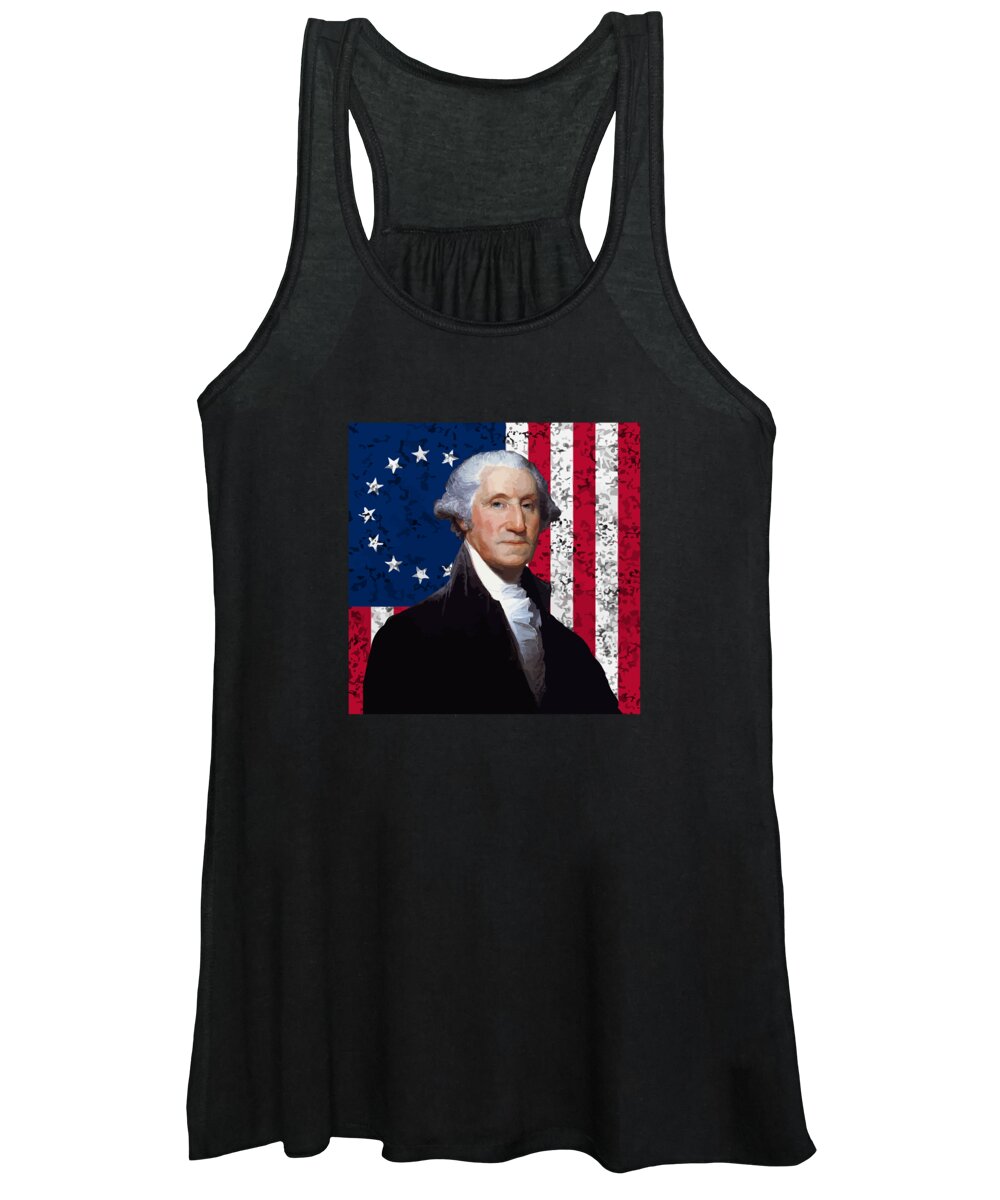 George Washington Women's Tank Top featuring the painting Washington and The American Flag by War Is Hell Store