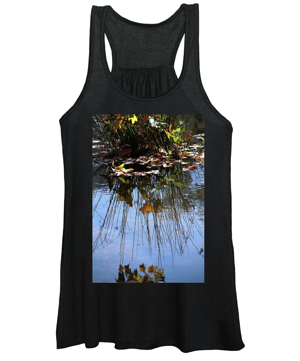 Autumn Women's Tank Top featuring the photograph Water reflection of plant growing in a stream by Emanuel Tanjala