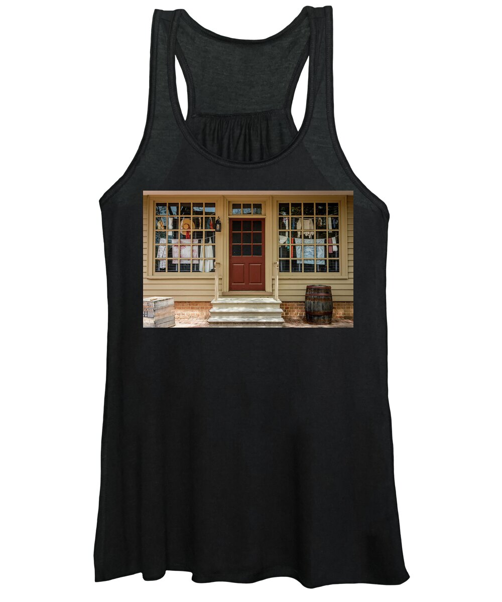 Waters Women's Tank Top featuring the photograph Waters Storehouse Colonial Williamsburg by Susie Weaver