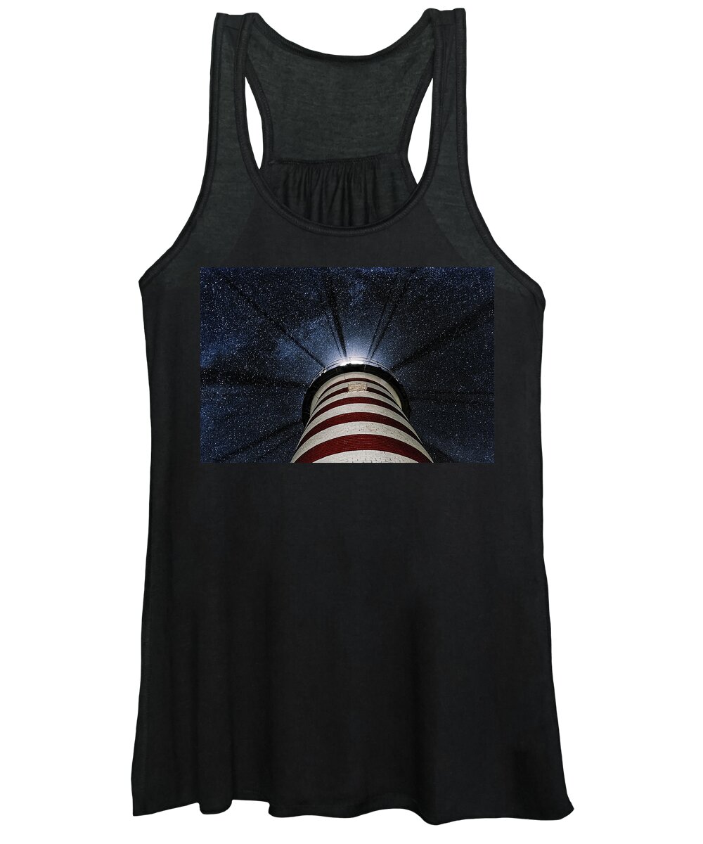 West Quoddy Head Lighthouse Women's Tank Top featuring the photograph West Quoddy Head Lighthouse Night Light by Marty Saccone