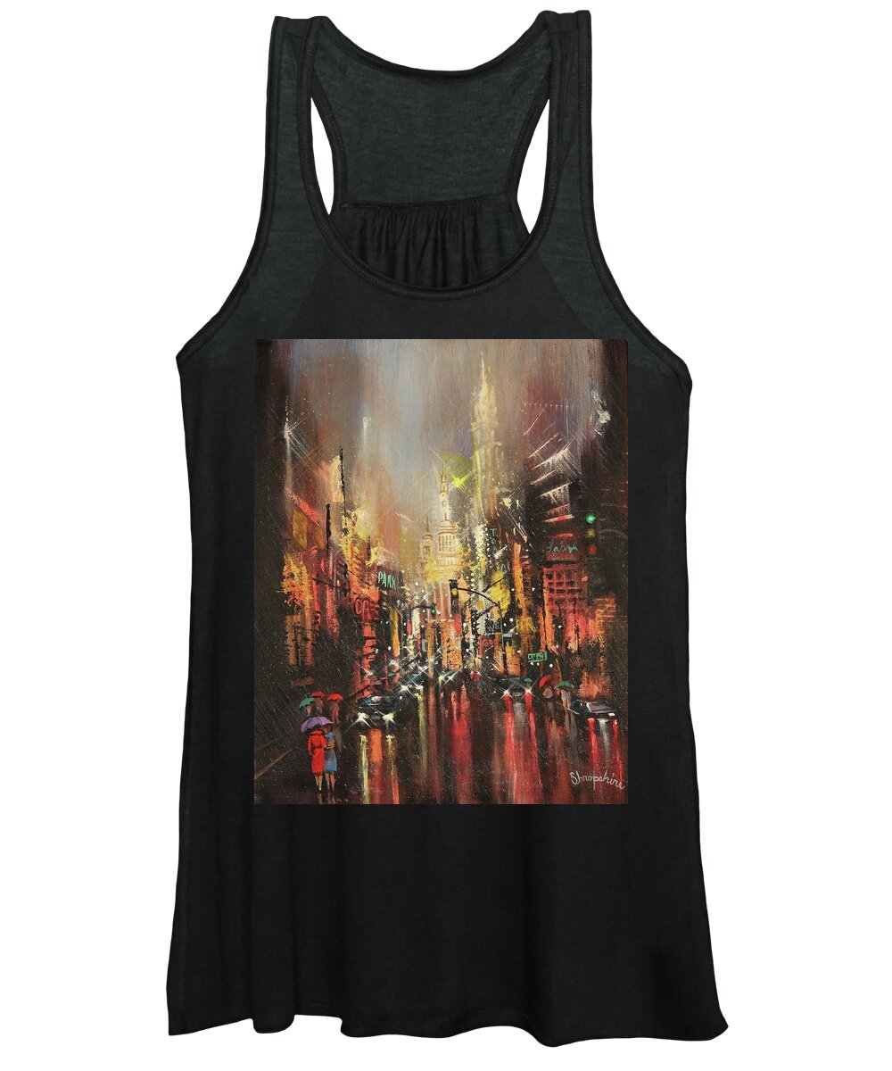 City Rain Women's Tank Top featuring the painting Wet Streets by Tom Shropshire