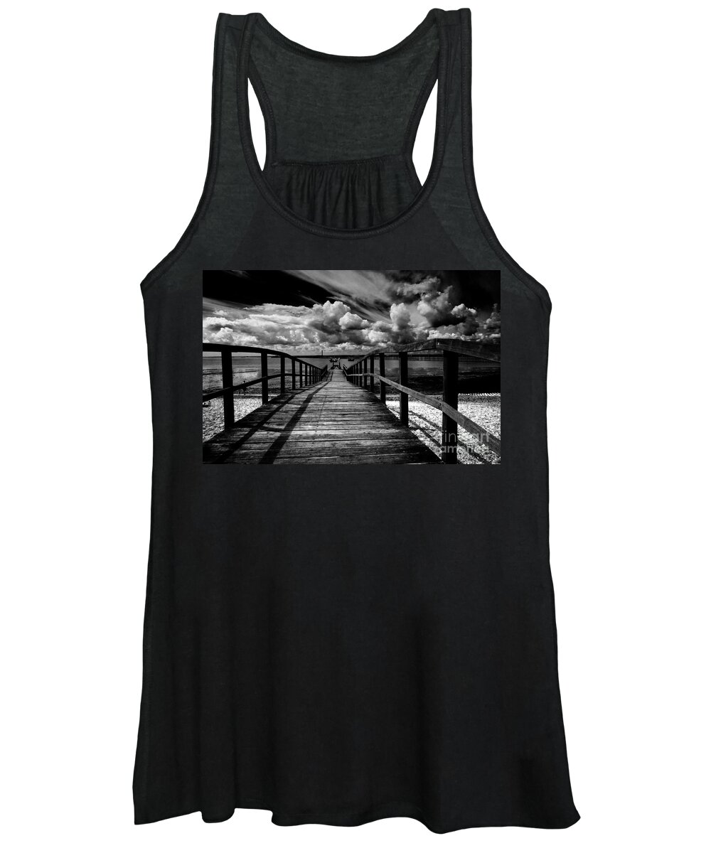 Southend On Sea Wharf Clouds Beach Sand Women's Tank Top featuring the photograph Wharf at Southend on Sea by Sheila Smart Fine Art Photography