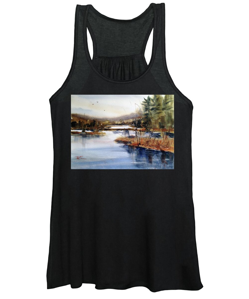 Watercolor Women's Tank Top featuring the painting Where Peaceful Waters Flow by Judith Levins