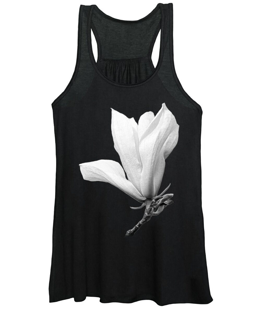 Black And White Flowers Women's Tank Top featuring the photograph White Magnolia On Black by Gill Billington