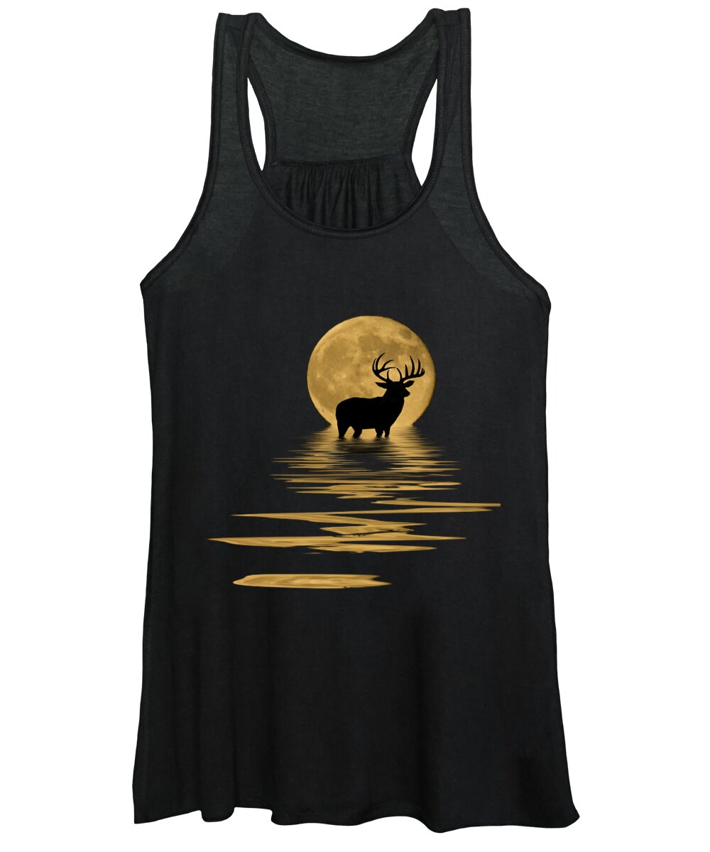 Dark Women's Tank Top featuring the mixed media Whitetail Deer in the Moonlight by Shane Bechler
