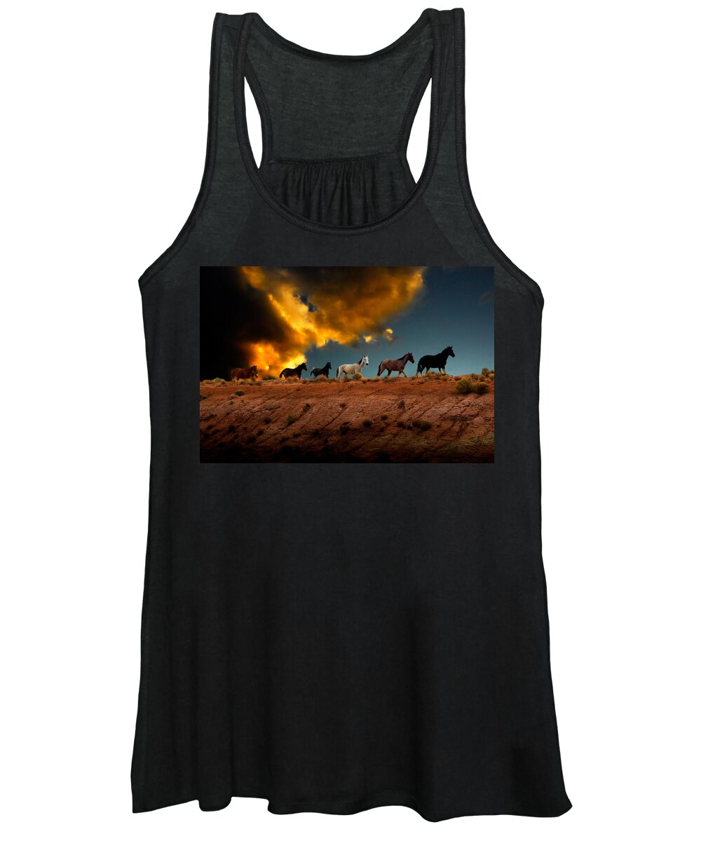 Wild Horses Women's Tank Top featuring the photograph Wild Horses at Sunset by Harry Spitz