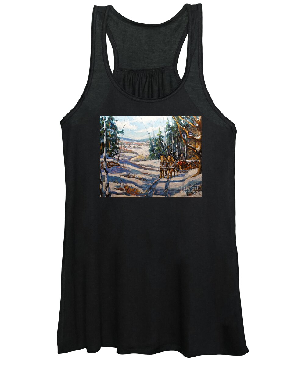 Painting Women's Tank Top featuring the painting Winter Scene Loggers Horses by Prankearts by Richard T Pranke