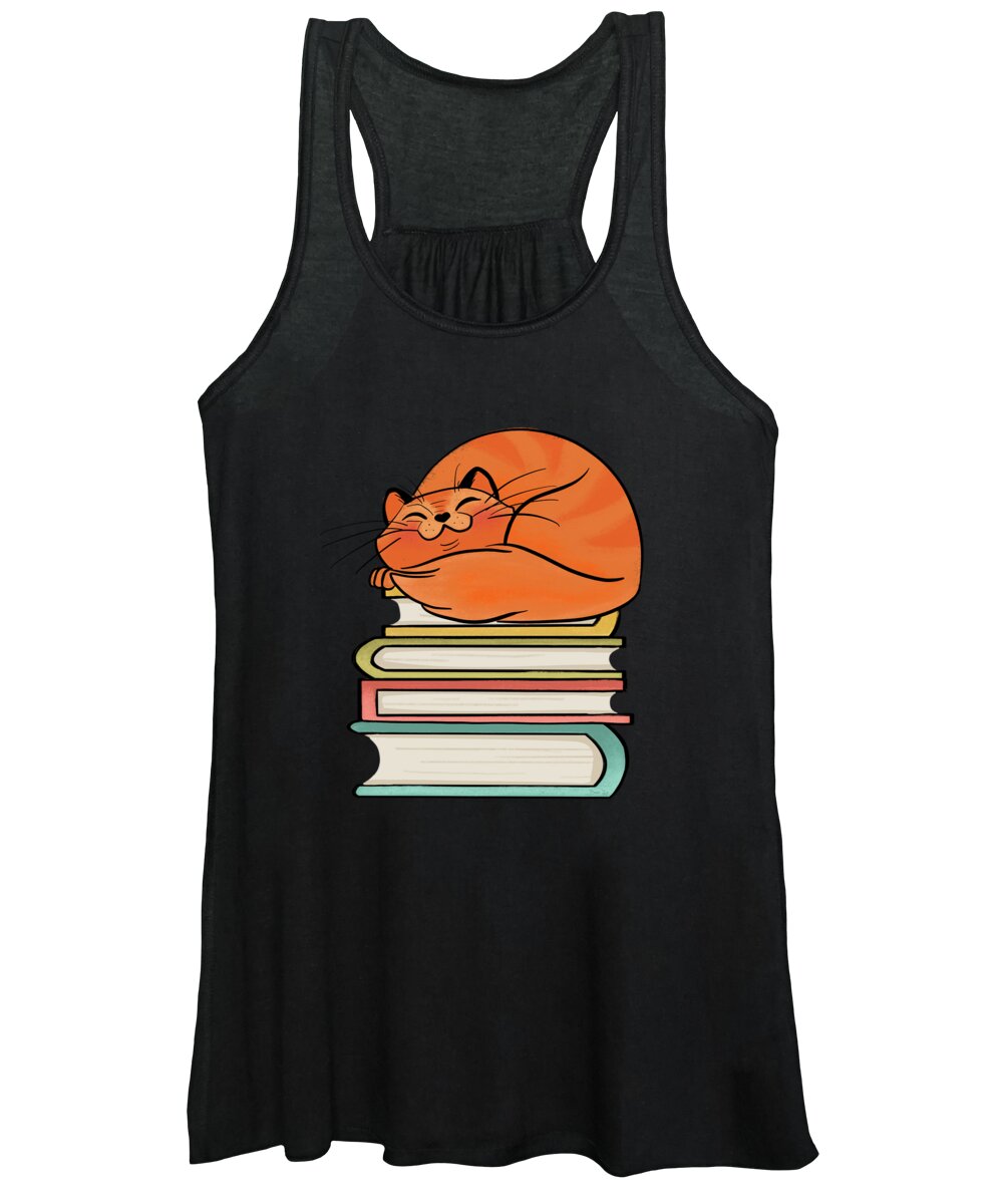 Books Women's Tank Top featuring the painting With Books And Cats Life Is Sweet by Little Bunny Sunshine