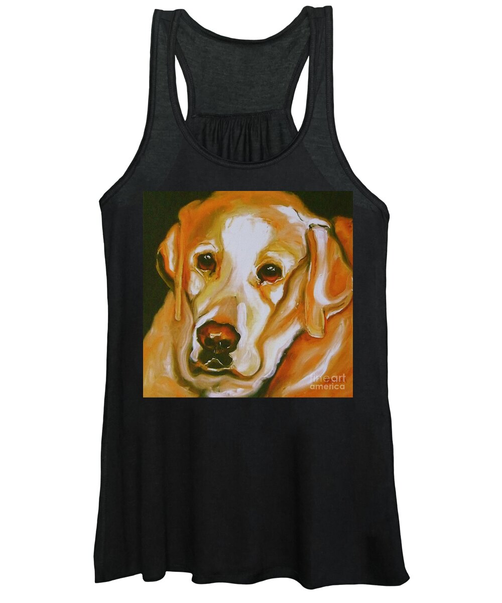 Oil Women's Tank Top featuring the painting Yellow Lab Amazing Grace by Susan A Becker