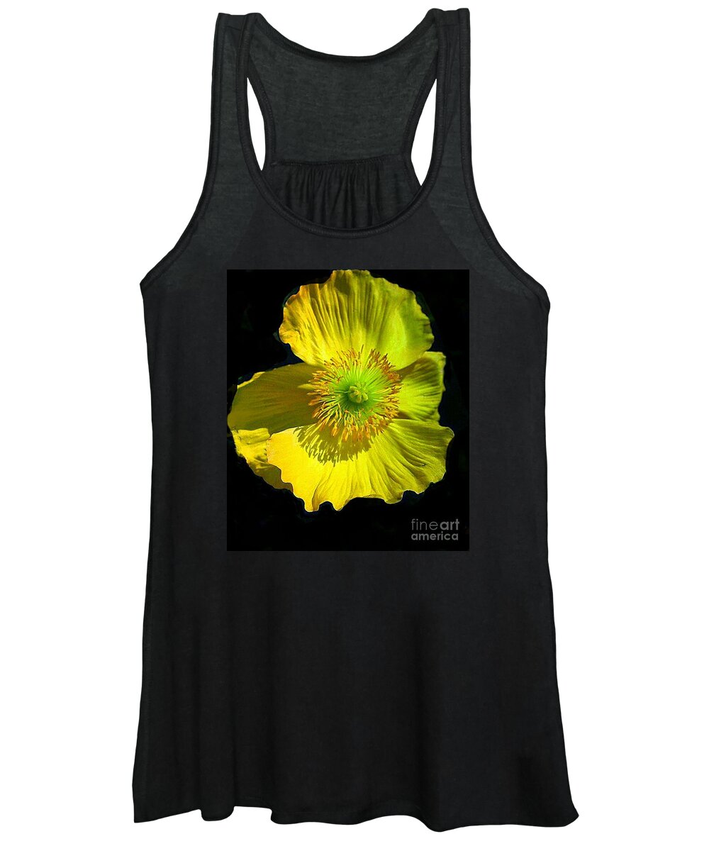 Windflowers Women's Tank Top featuring the digital art Yellow Windflower On Black by Pamela Smale Williams