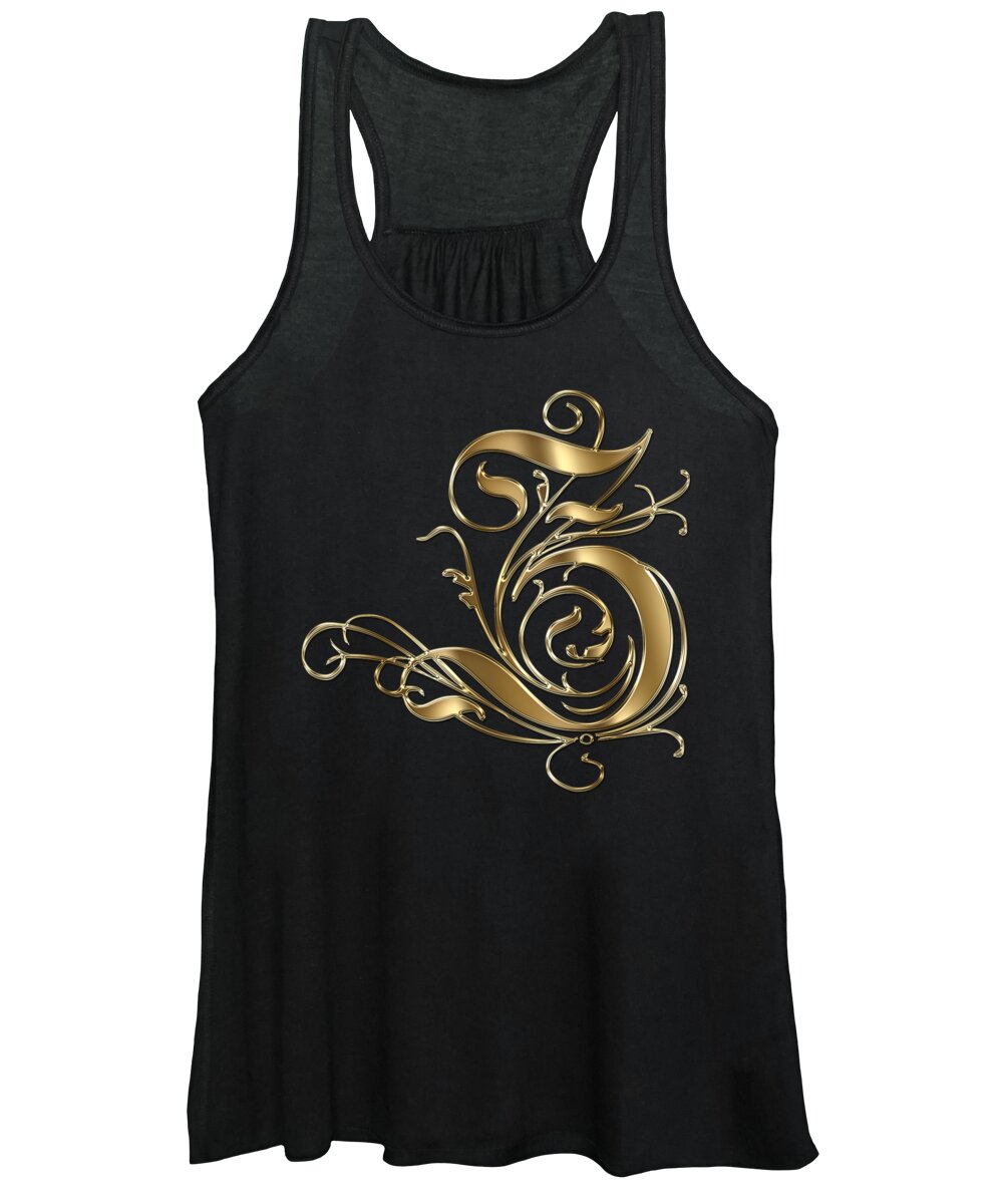 Golden Letter Z Women's Tank Top featuring the painting Z Golden Ornamental Letter Typography by Georgeta Blanaru