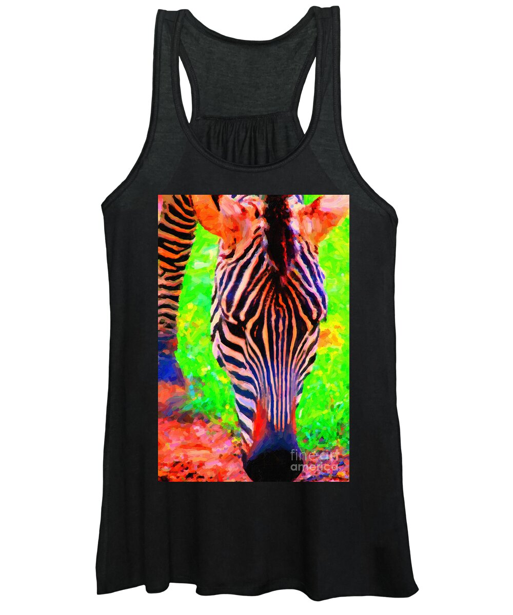 Zebra Women's Tank Top featuring the photograph Zebra . Photoart by Wingsdomain Art and Photography