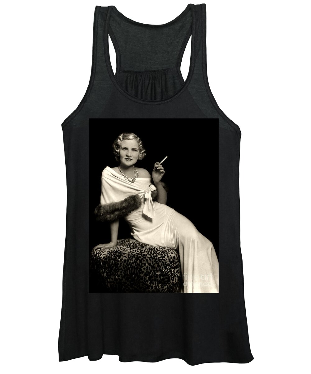 Ziegfeld Women's Tank Top featuring the photograph Ziegfeld Model reclining in evening dress holding cigarette by Alfred Cheney Johnston by Vintage Collectables