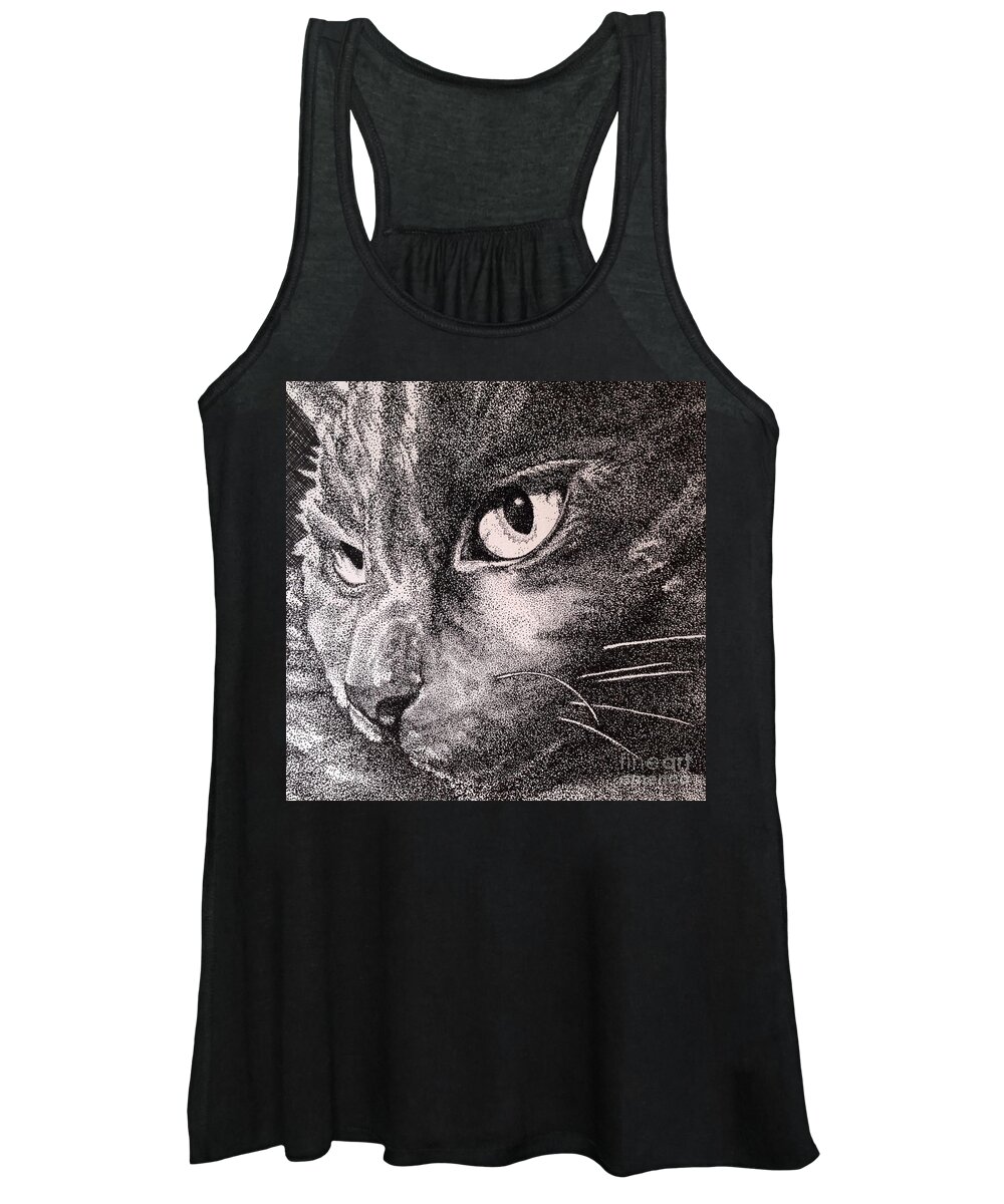 Stippling Women's Tank Top featuring the drawing Kitty, Kitty by Jennefer Chaudhry