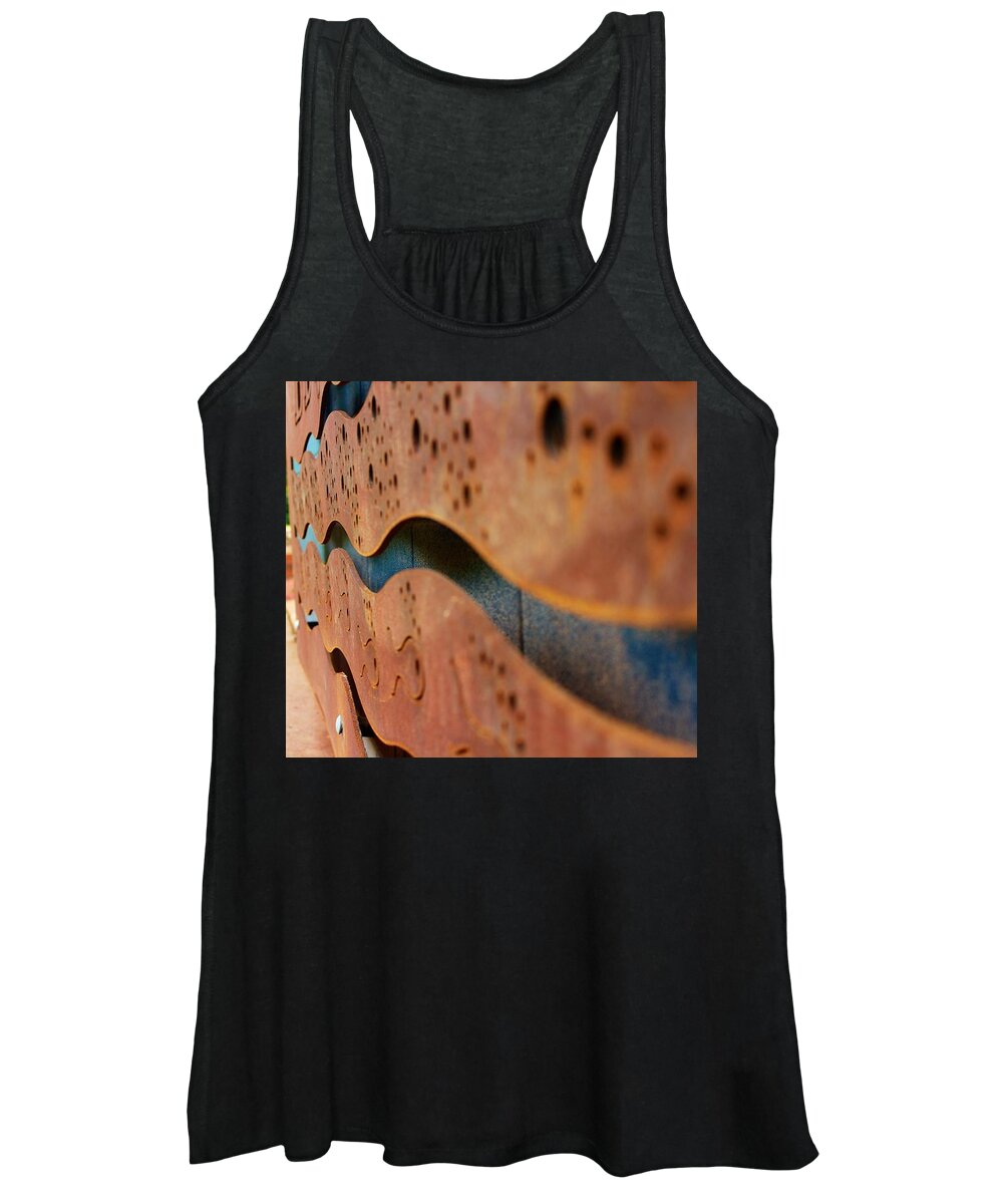 Industrial Abstract Metal Design Women's Tank Top featuring the photograph 1 Abstract Lake Patricia Sign 3 by Joan Stratton