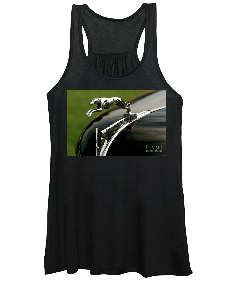 Vintage Women's Tank Top featuring the photograph 1940s Lincoln Greyhound V8 Mascot by Lucie Collins