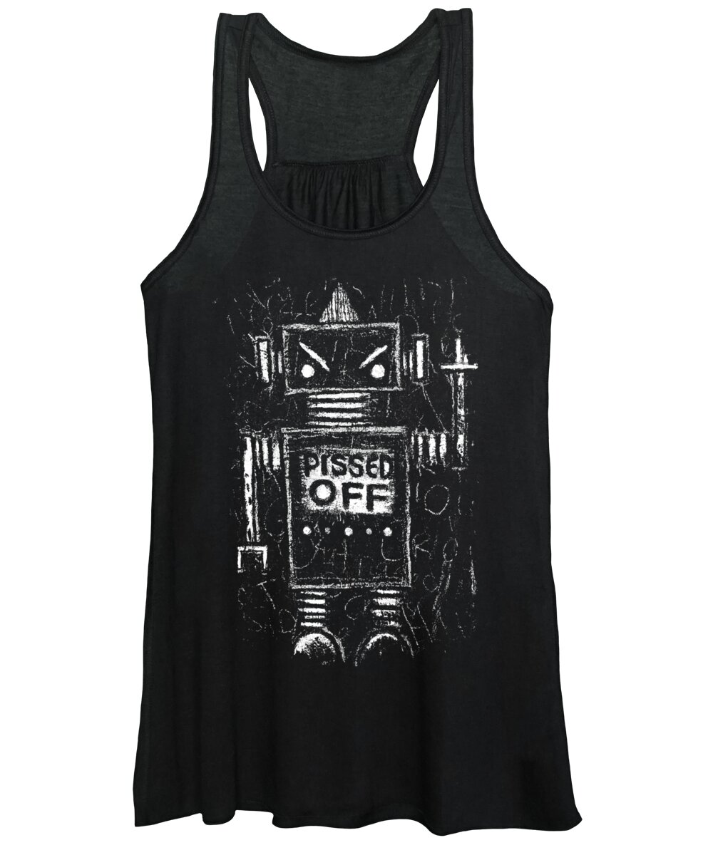 Angry Women's Tank Top featuring the drawing Pissed Off Bot Graphic by Roseanne Jones