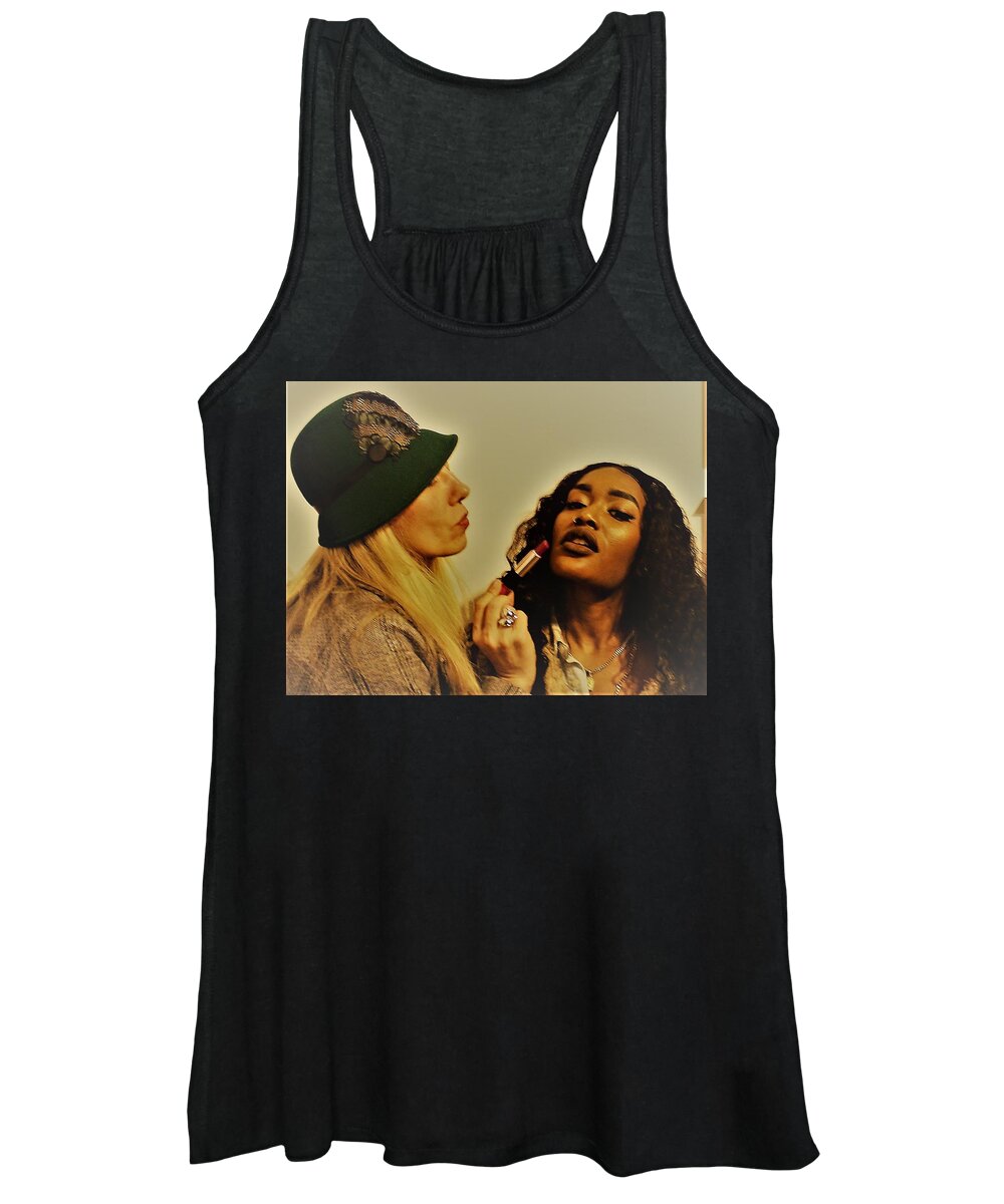 Woman Women's Tank Top featuring the photograph 2 Women And One Lipstick by Yelena Tylkina