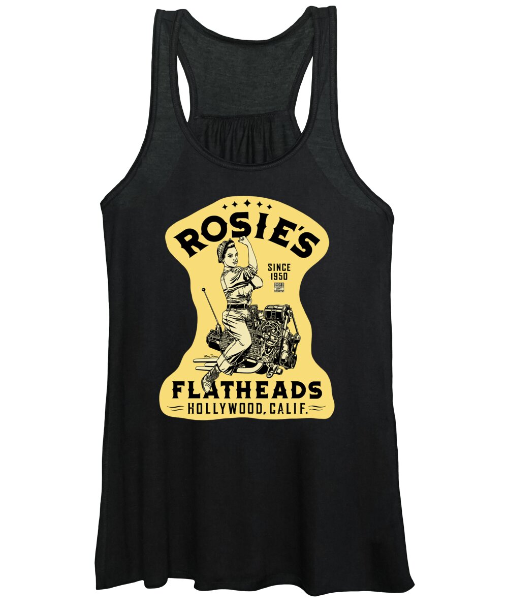 Hot Rod Women's Tank Top featuring the digital art Rosie's Flatheads Vintage by Ruben Duran
