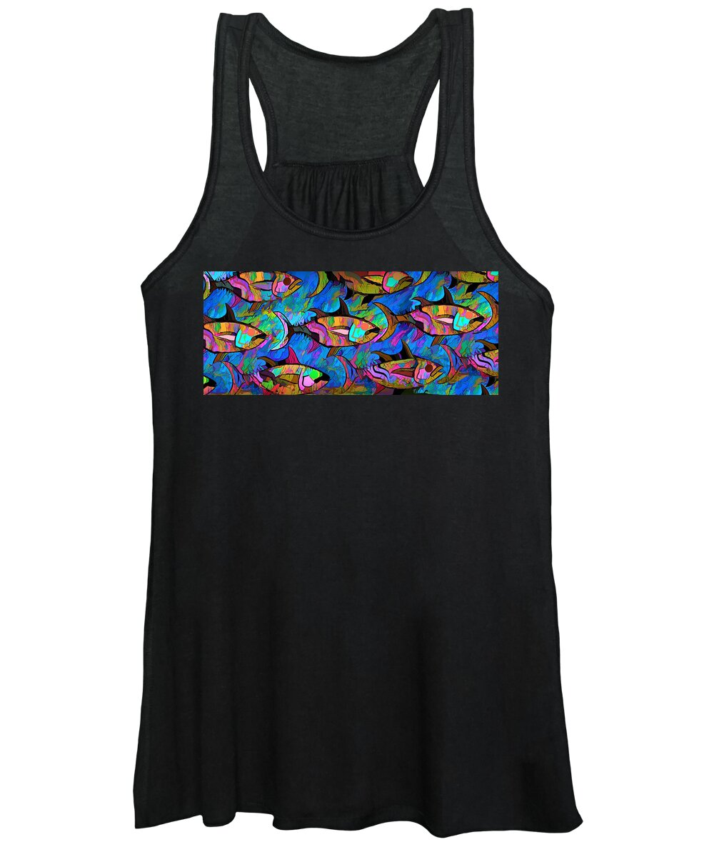 Modern Abstract Art Women's Tank Top featuring the painting A Wall Of Fish by Joan Stratton