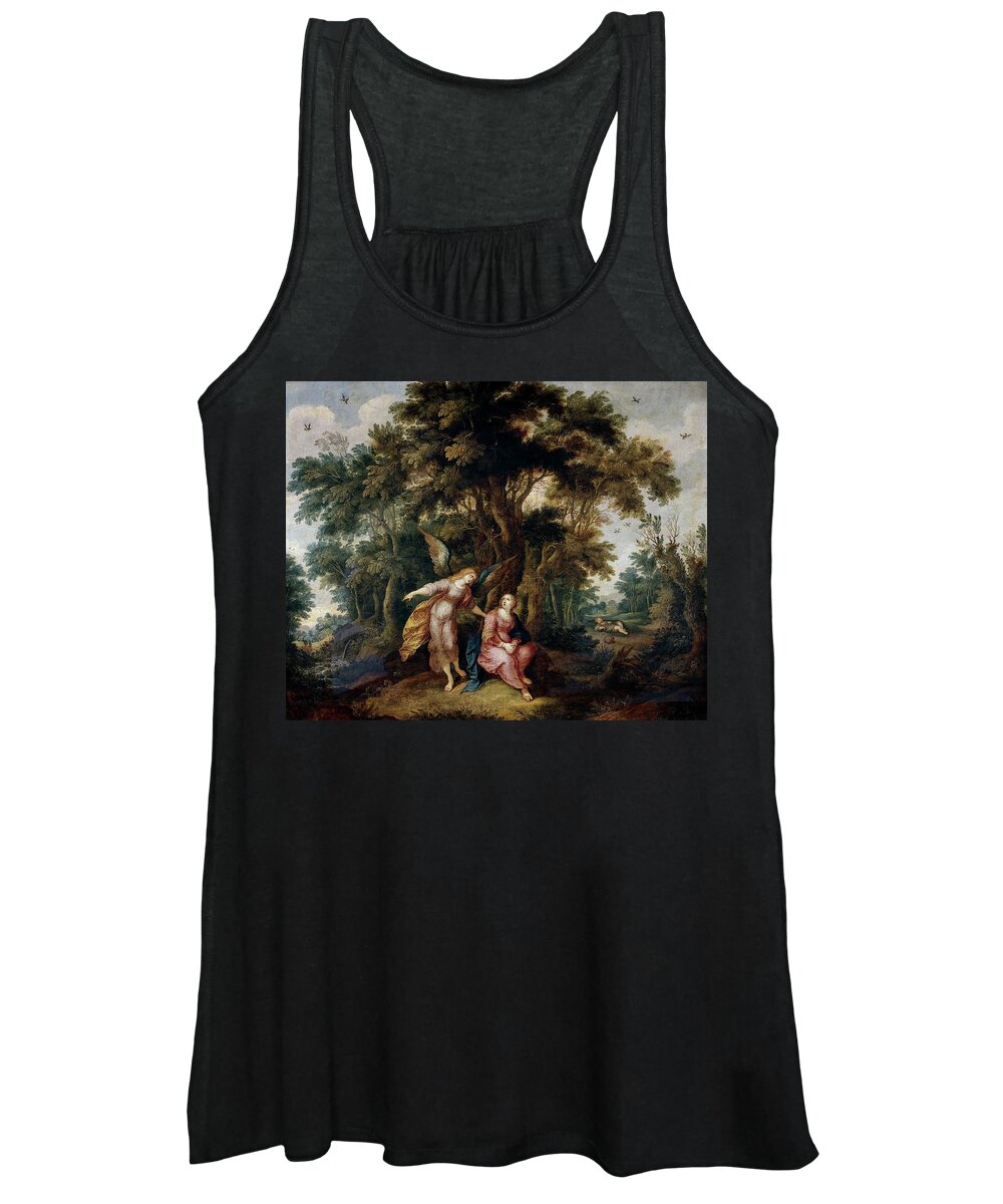 Frans Francken The Younger Women's Tank Top featuring the painting 'Agar y el angel', Flemish School, Oil on copper, 68 cm x 86 cm, P02739. Sara. by Frans Francken II the Younger -1581-1642-