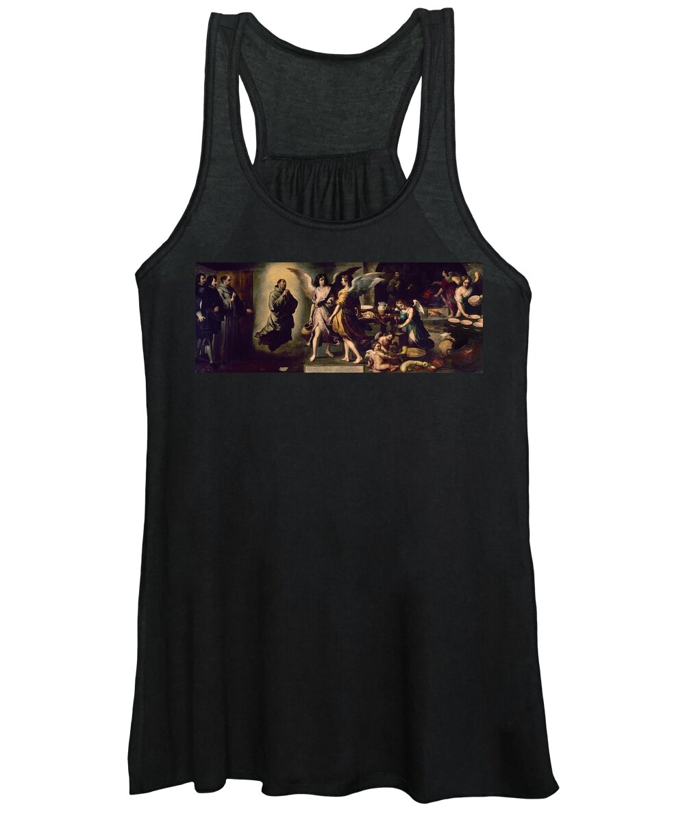 Bartolome Esteban Murillo Women's Tank Top featuring the painting 'Angels' Kitchen', 1646, Oil on canvas, 180 x 450 cm. by Bartolome Esteban Murillo -1611-1682-