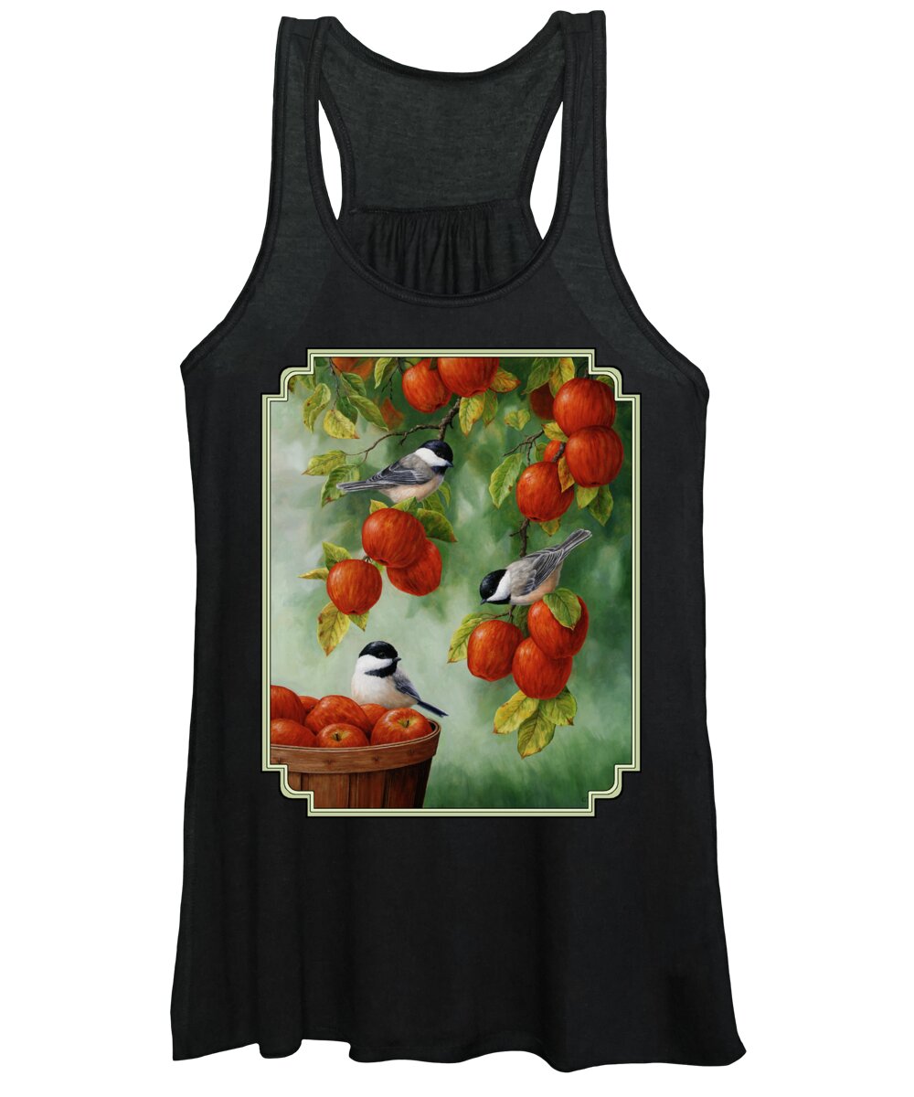Birds Women's Tank Top featuring the painting Bird Painting - Apple Harvest Chickadees by Crista Forest