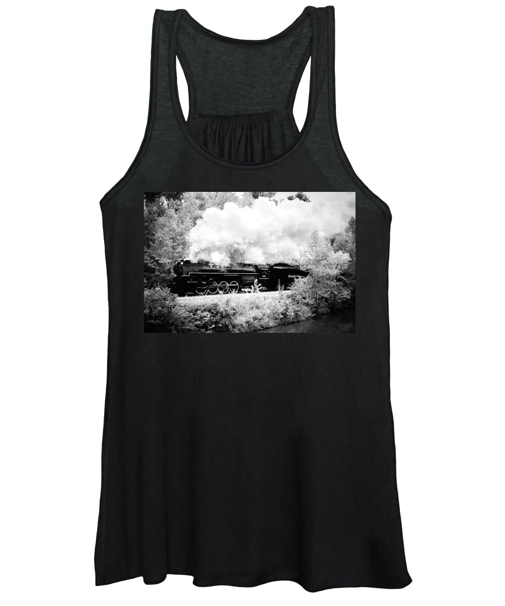 765 Women's Tank Top featuring the photograph Black and White Train by Michelle Wittensoldner