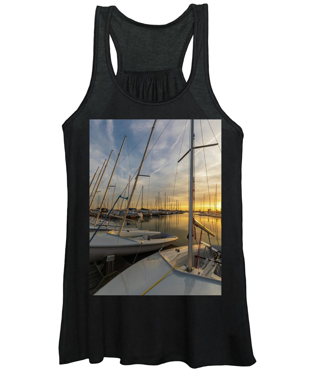 Charleston Women's Tank Top featuring the photograph Charleston Harbor Resort and Marina Golden Hour by Donnie Whitaker