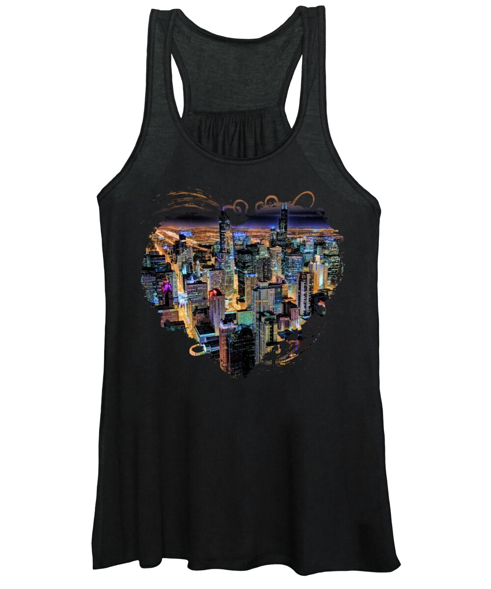 Chicago Women's Tank Top featuring the painting Chicago Skyline at Night by Christopher Arndt
