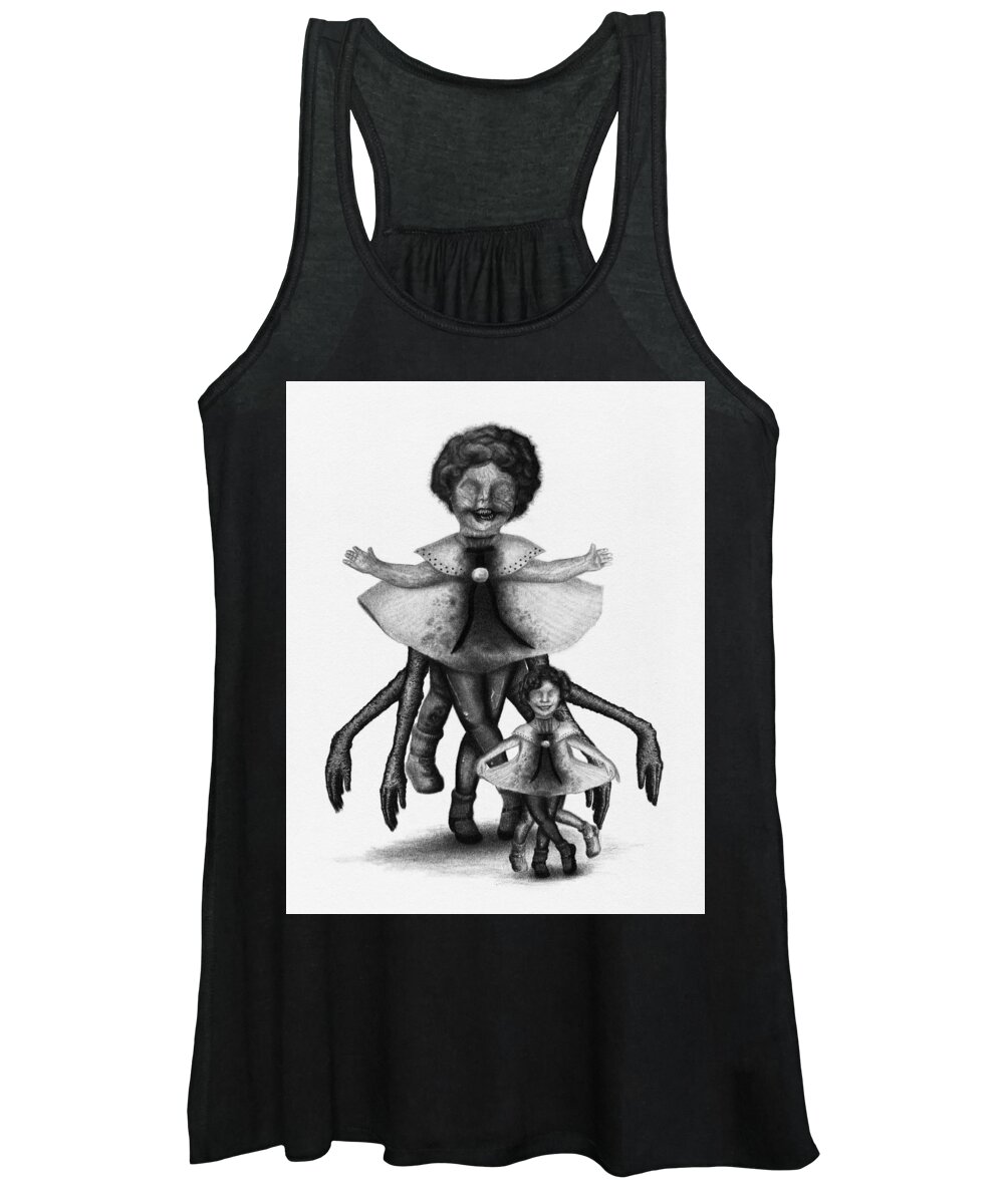 Horror Women's Tank Top featuring the drawing Cindy And Her Monstrous Doll - Artwork by Ryan Nieves