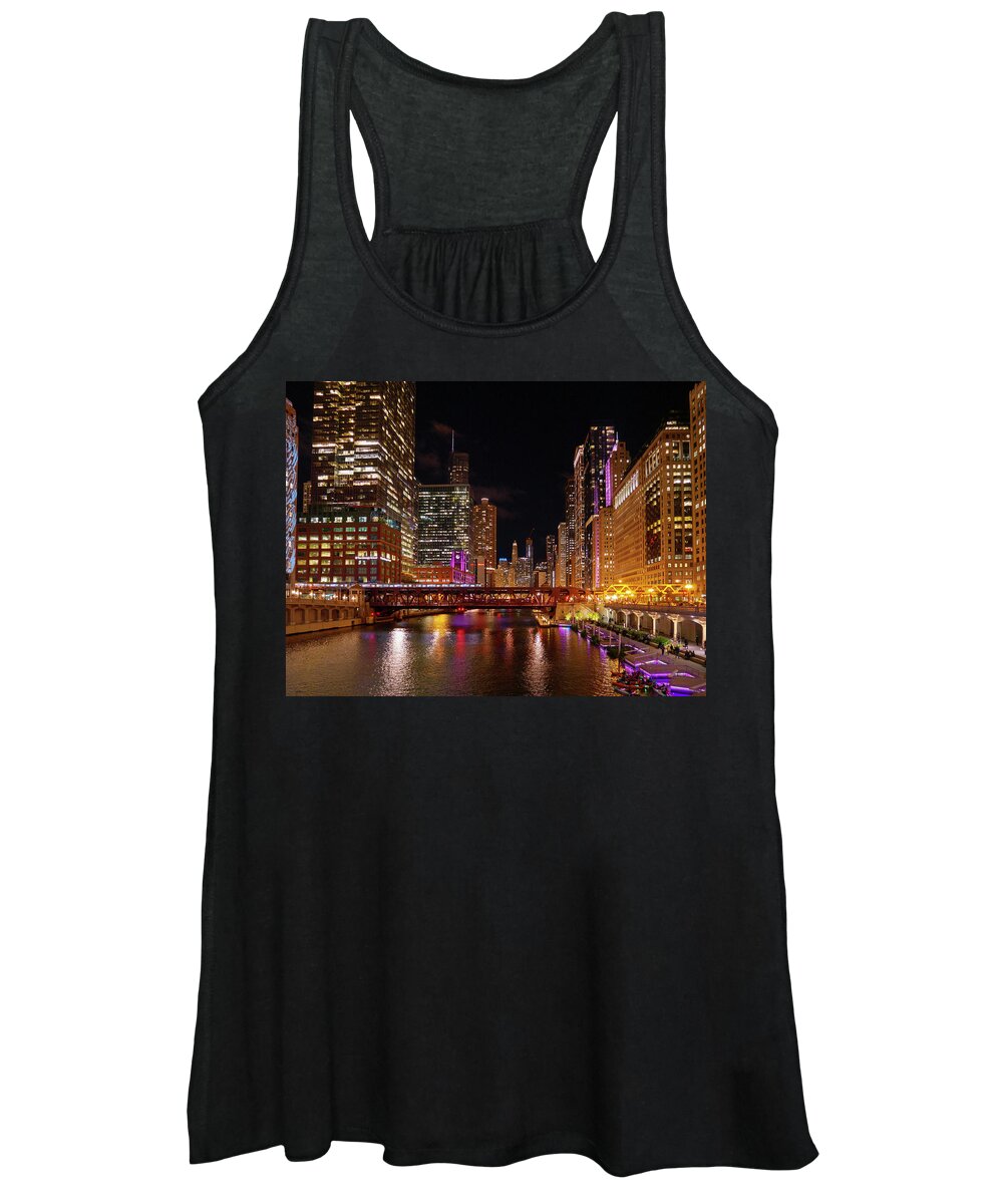 Chicago Women's Tank Top featuring the photograph City Lights, City River by Todd Bannor