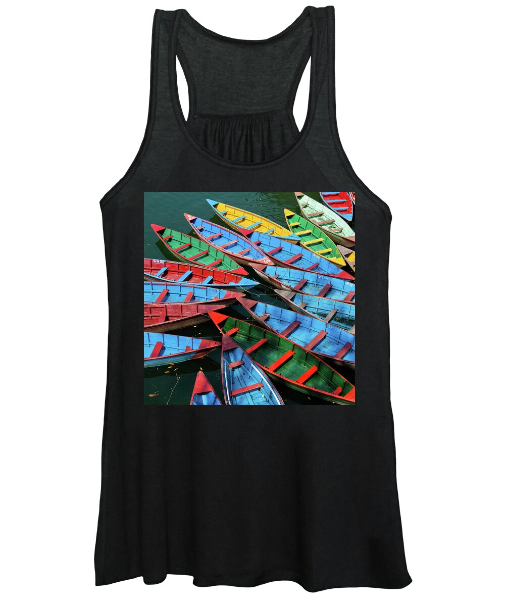 Lake Women's Tank Top featuring the photograph True Colors, Rowboats by Leslie Struxness