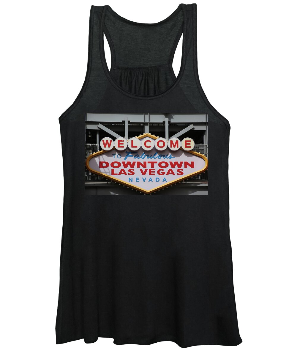 Las Vegas Women's Tank Top featuring the photograph Downtown Las Vegas Welcome by Laura Smith
