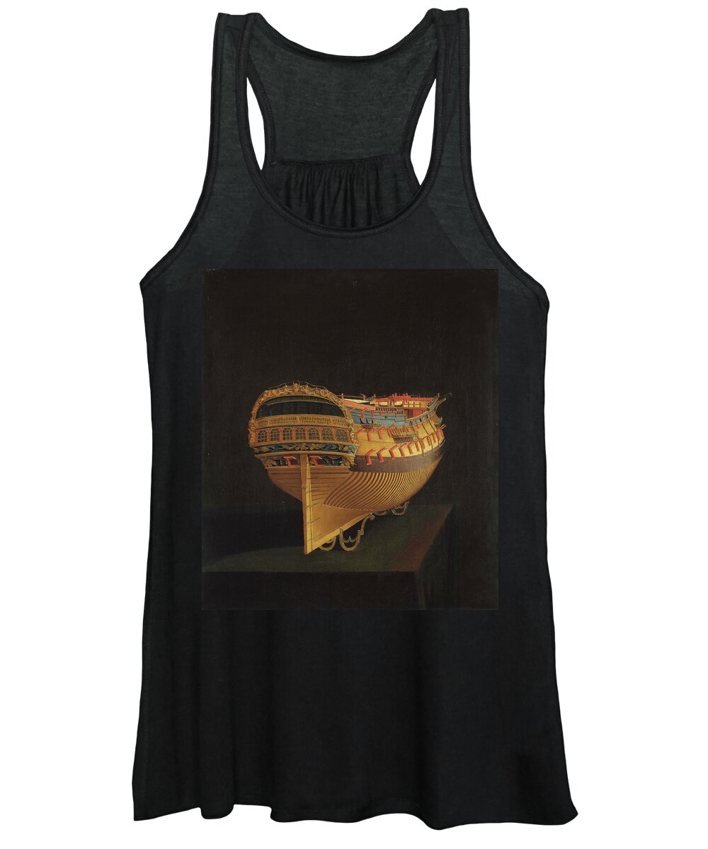 Canvas Women's Tank Top featuring the painting English Anonymous Artist. Model of a Ship, Bow View -ca. 1740-. Oil on canvas. 62 x 56 cm. by English Anonymous Artist
