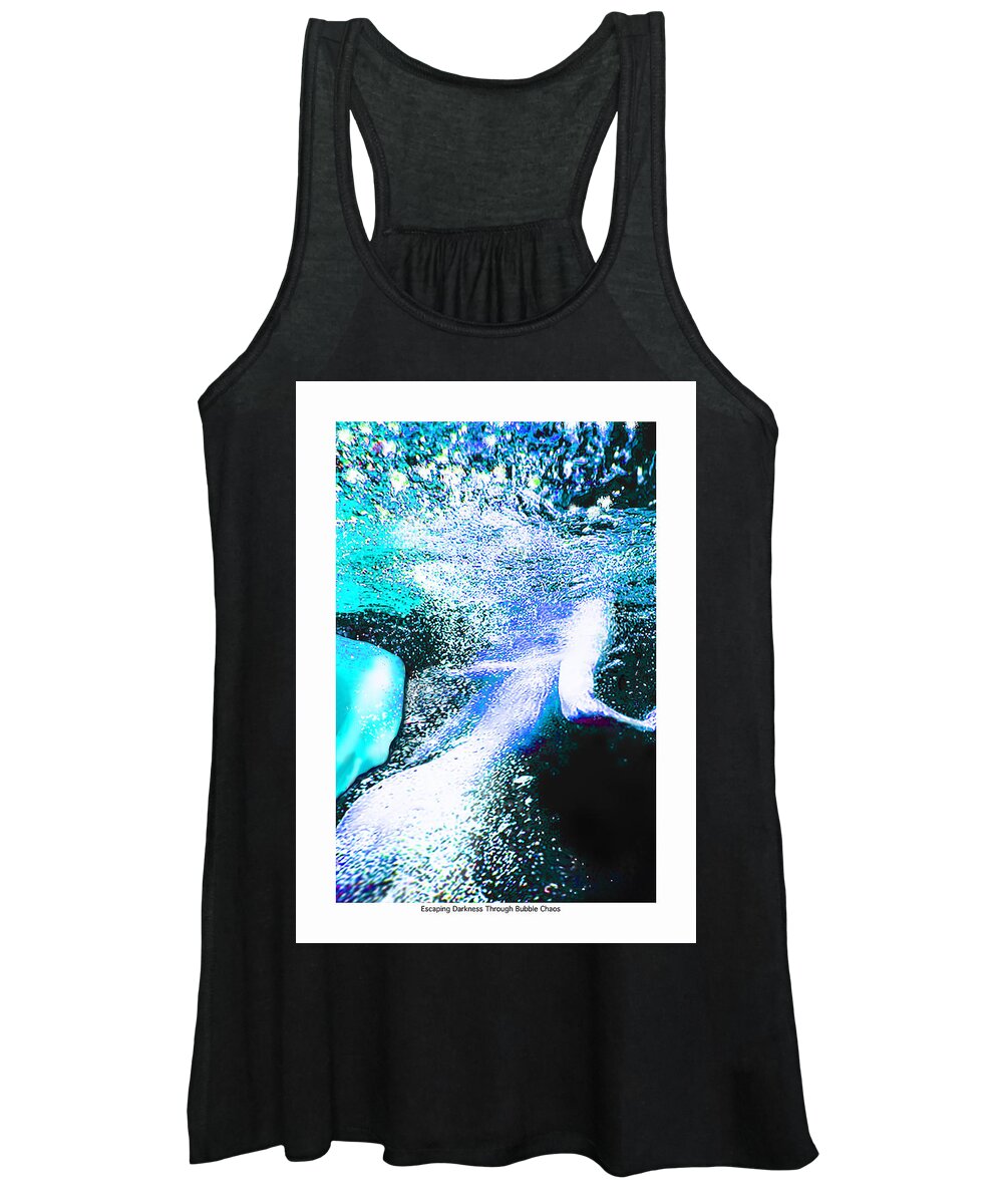 Underwater Women's Tank Top featuring the digital art Escaping the Darkness through bubble Chaos by Leo Malboeuf