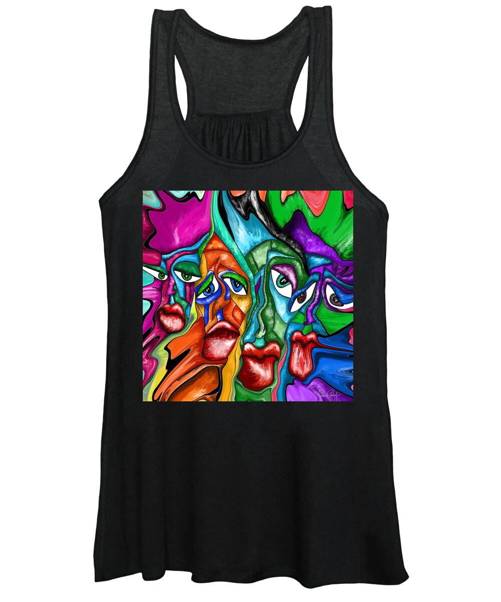 Faces Women's Tank Top featuring the painting Faces - Abstract Painting Fluid Painting by Patricia Piotrak
