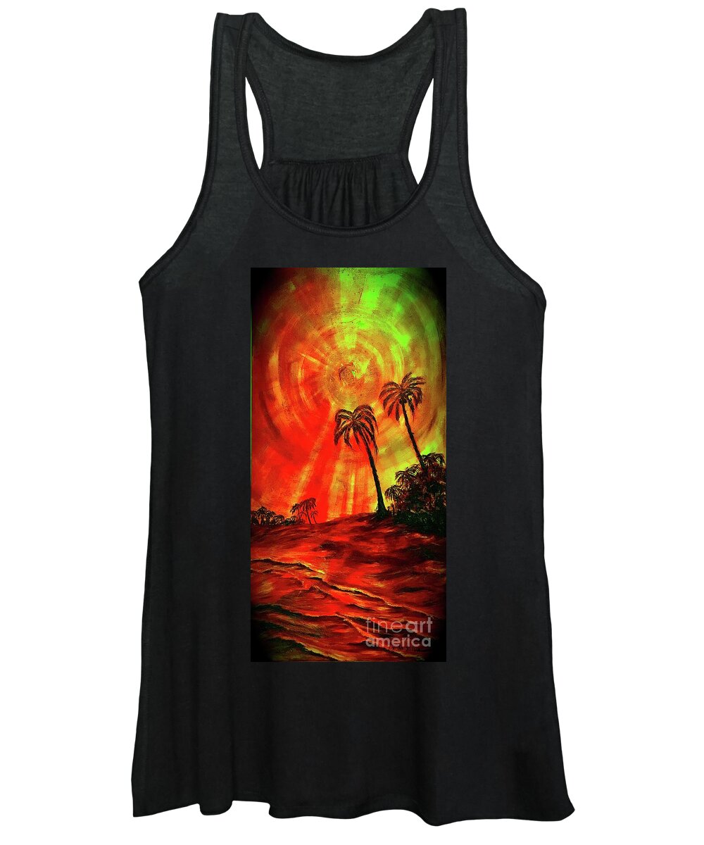 Sunset Beach Women's Tank Top featuring the painting Evening of Yellow Sun by Michael Silbaugh