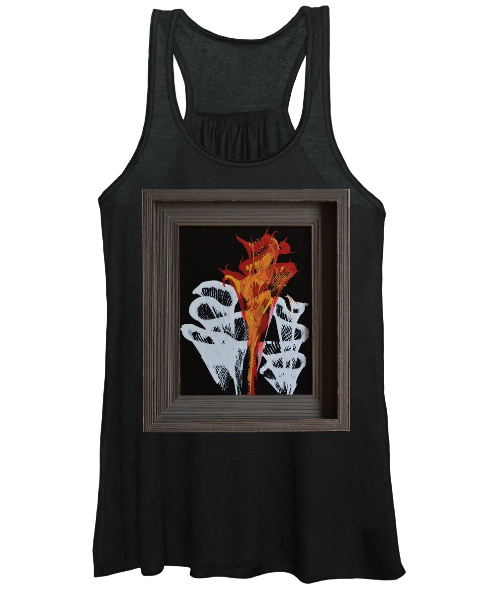 This Painting Was Done In Acrylic Paint. The Frame Is Made Out Of Old Barn Wood. The Method I Used To Create This Flower Effect Is Called String Pulling. I Used Three Different Acrylic Colors Women's Tank Top featuring the painting Flowers by Martin Schmidt