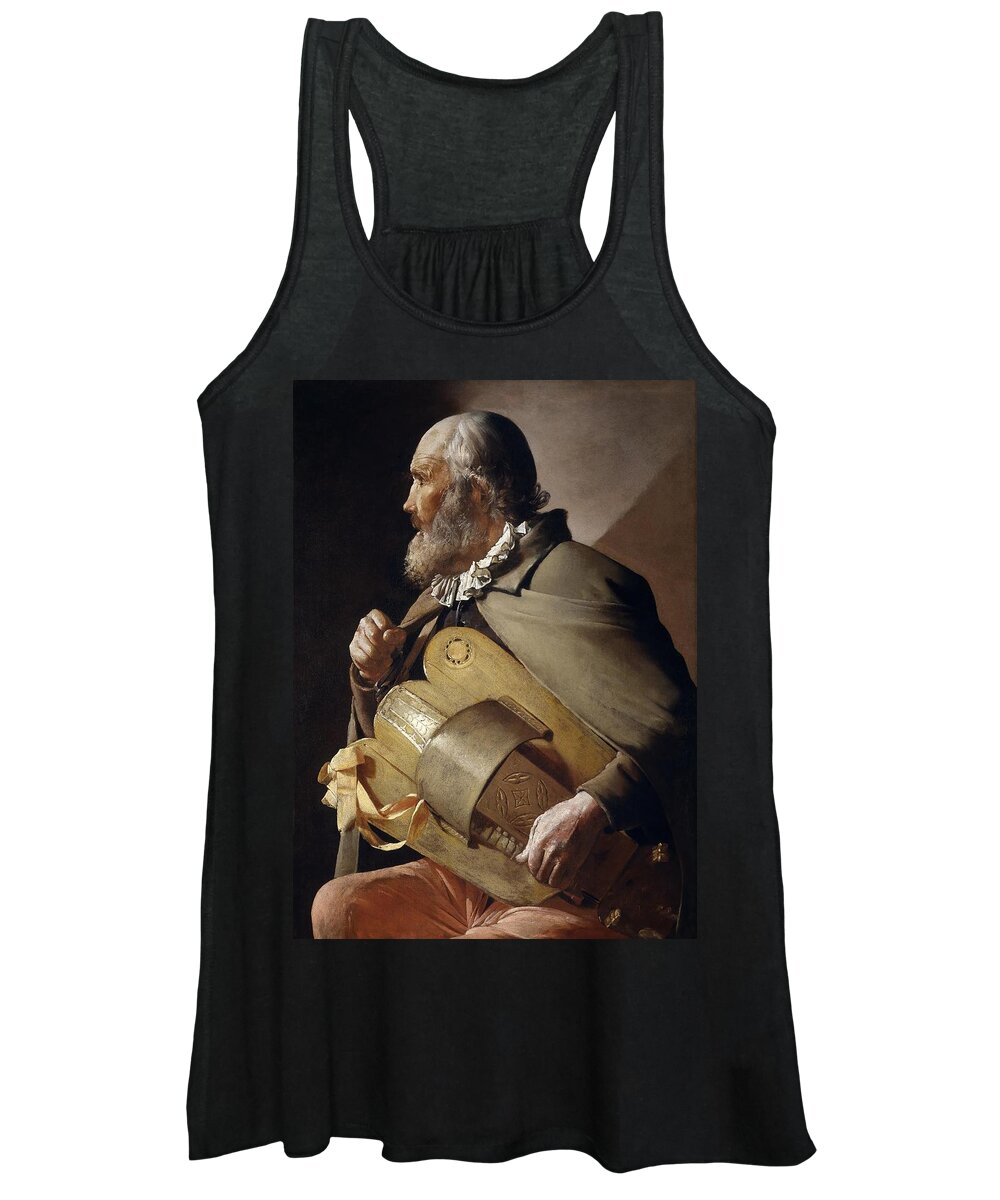 Blind Hurdy-gurdy Player Women's Tank Top featuring the painting Georges de La Tour / 'Blind Hurdy-Gurdy Player', 1610-1630, French School. by Georges de La Tour -1593-1652-