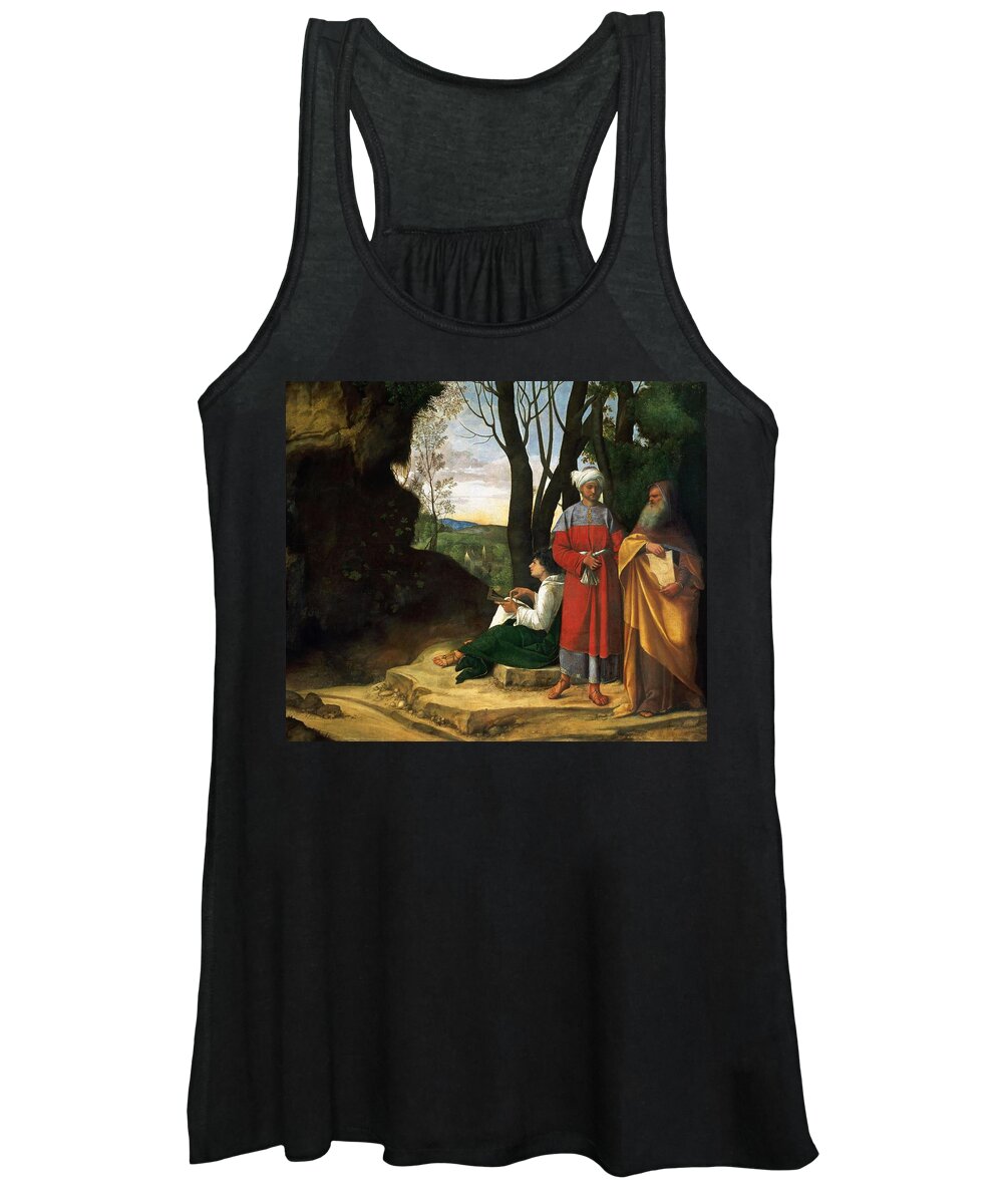 Giorgione Women's Tank Top featuring the painting GIORGIONE Three Philosophers. Date/Period Between ca. 1508 and ca. 1509. Painting. Oil on canvas. by Giorgione