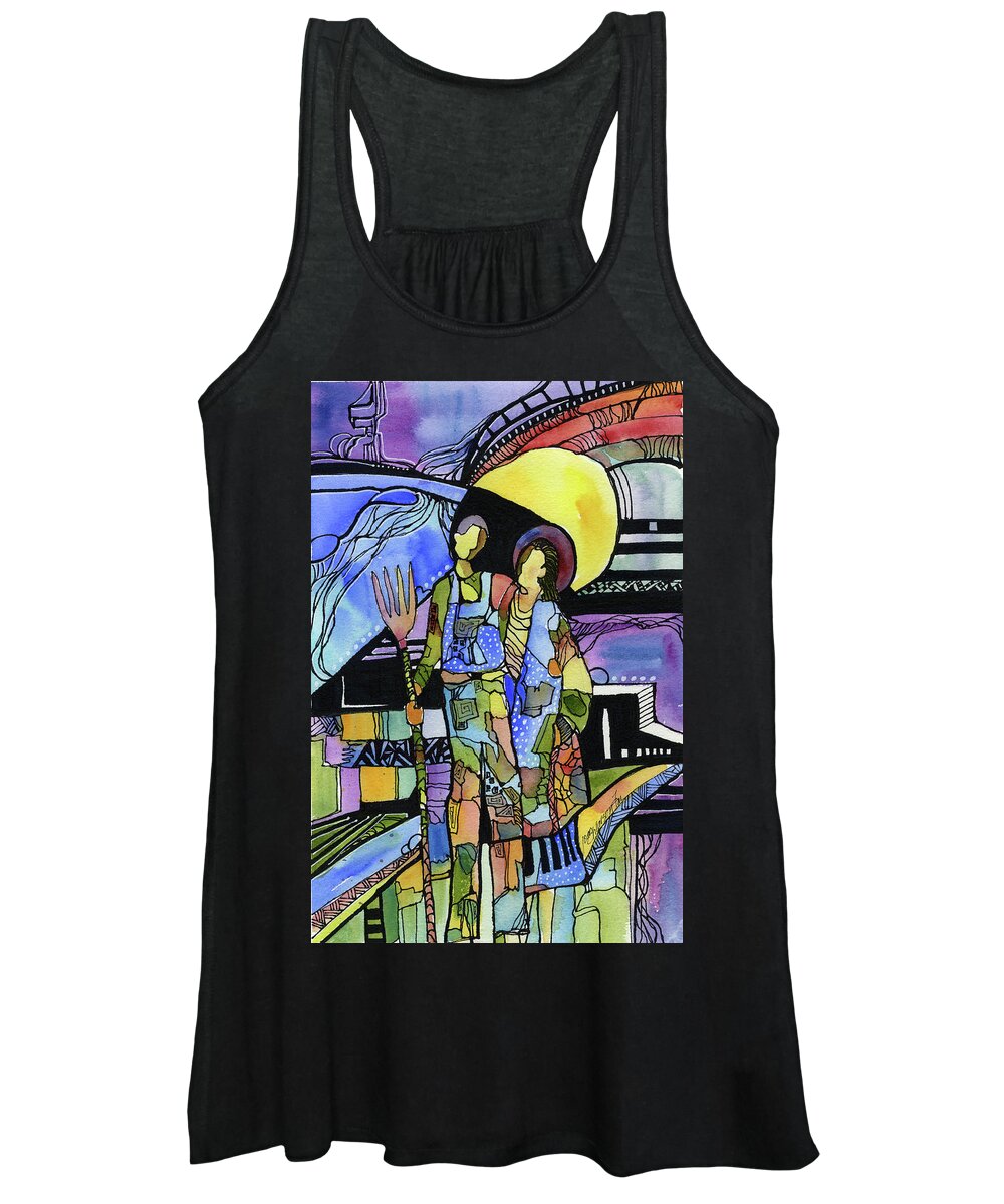 Abstract Watercolor Women's Tank Top featuring the painting Gothic Friends by Joan Chlarson