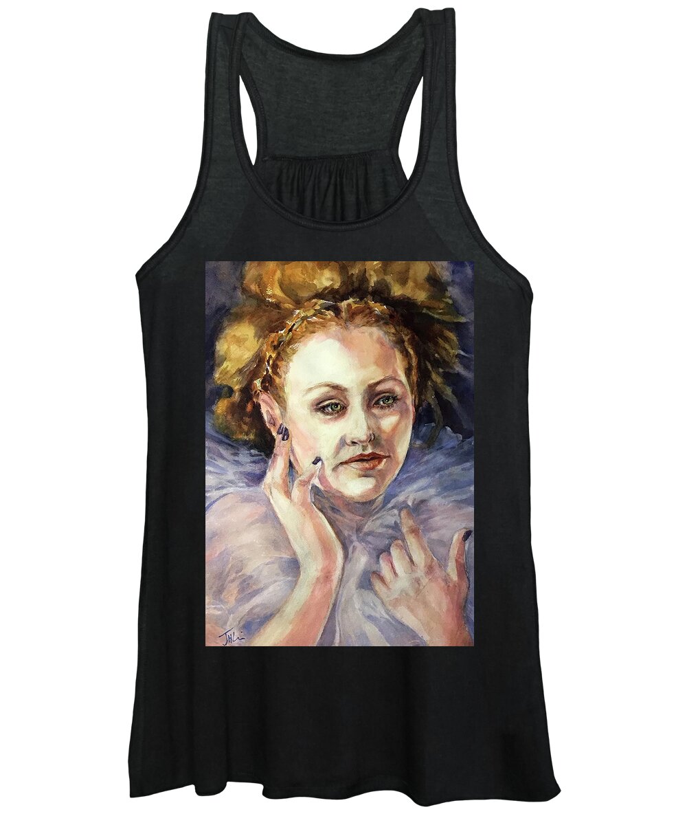 Portrait Women's Tank Top featuring the painting Gwenhwyfar II by Judith Levins