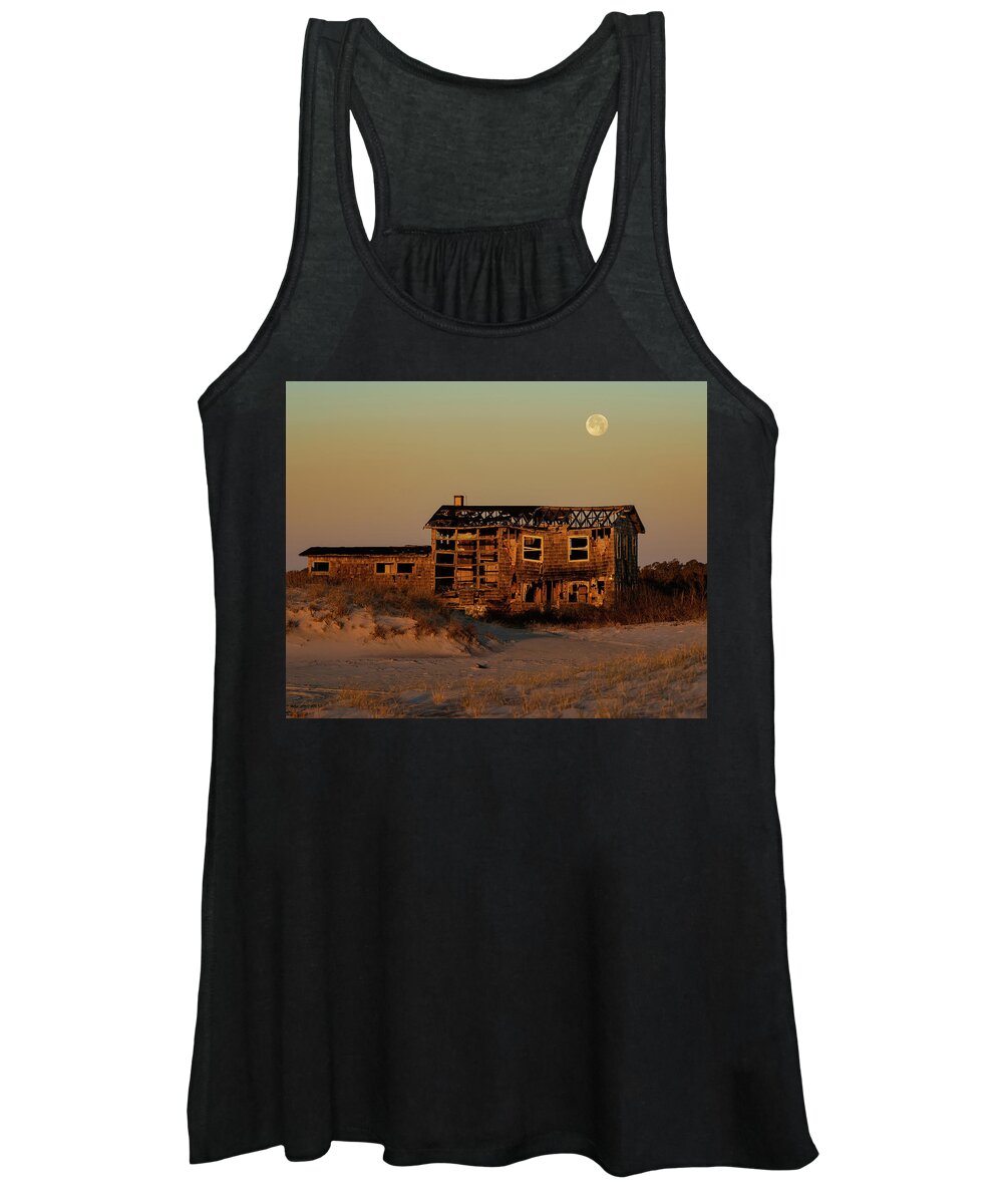 Abandoned Women's Tank Top featuring the photograph Clements House with Full Moon Behind by William Dickman