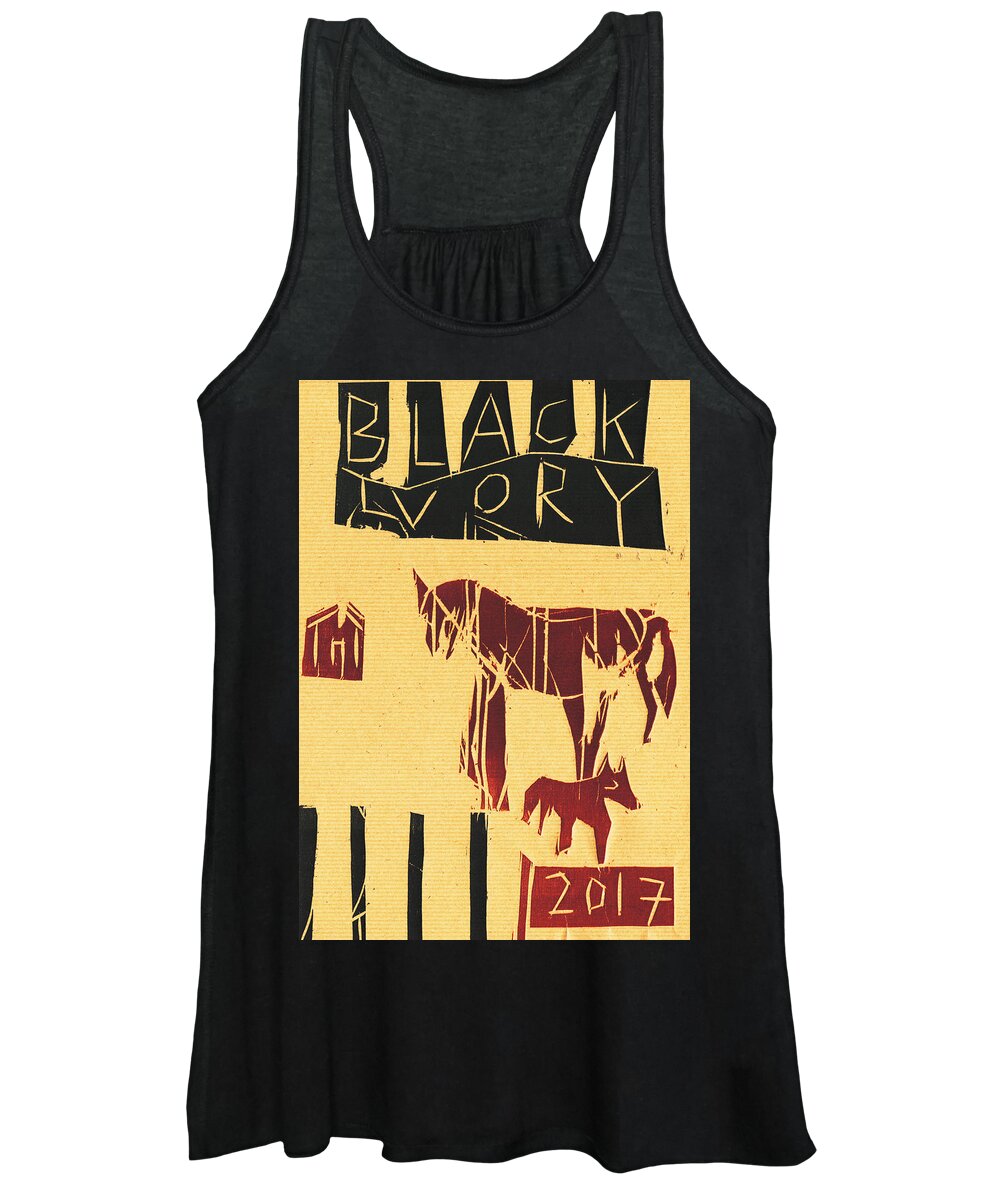 Horse Women's Tank Top featuring the relief Horse and dog Black Ivory Woodcut 15 by Edgeworth Johnstone