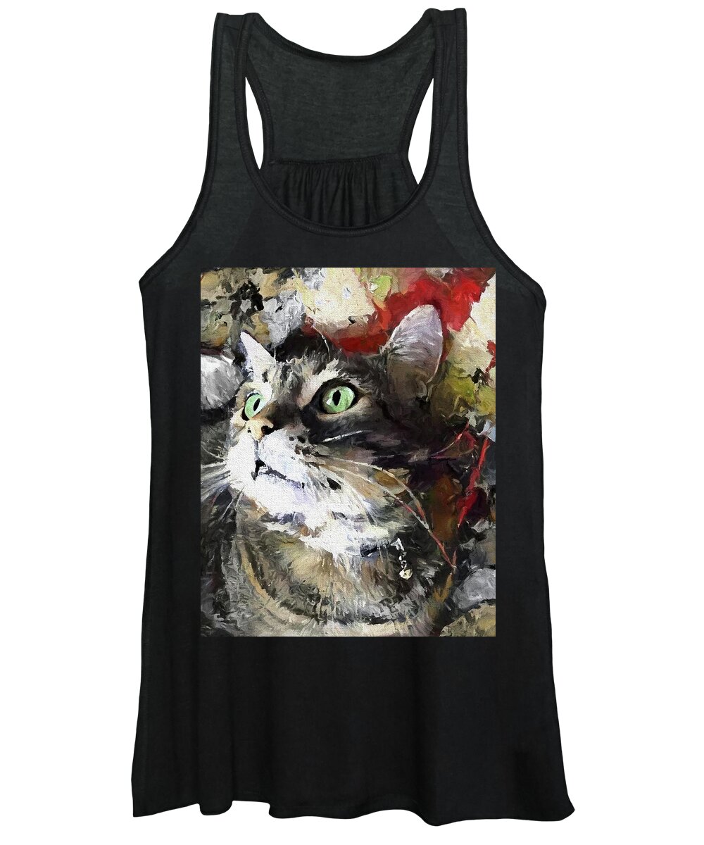 Manx Cat Women's Tank Top featuring the digital art Jack the Green Eyed Manx Cat by Peggy Collins